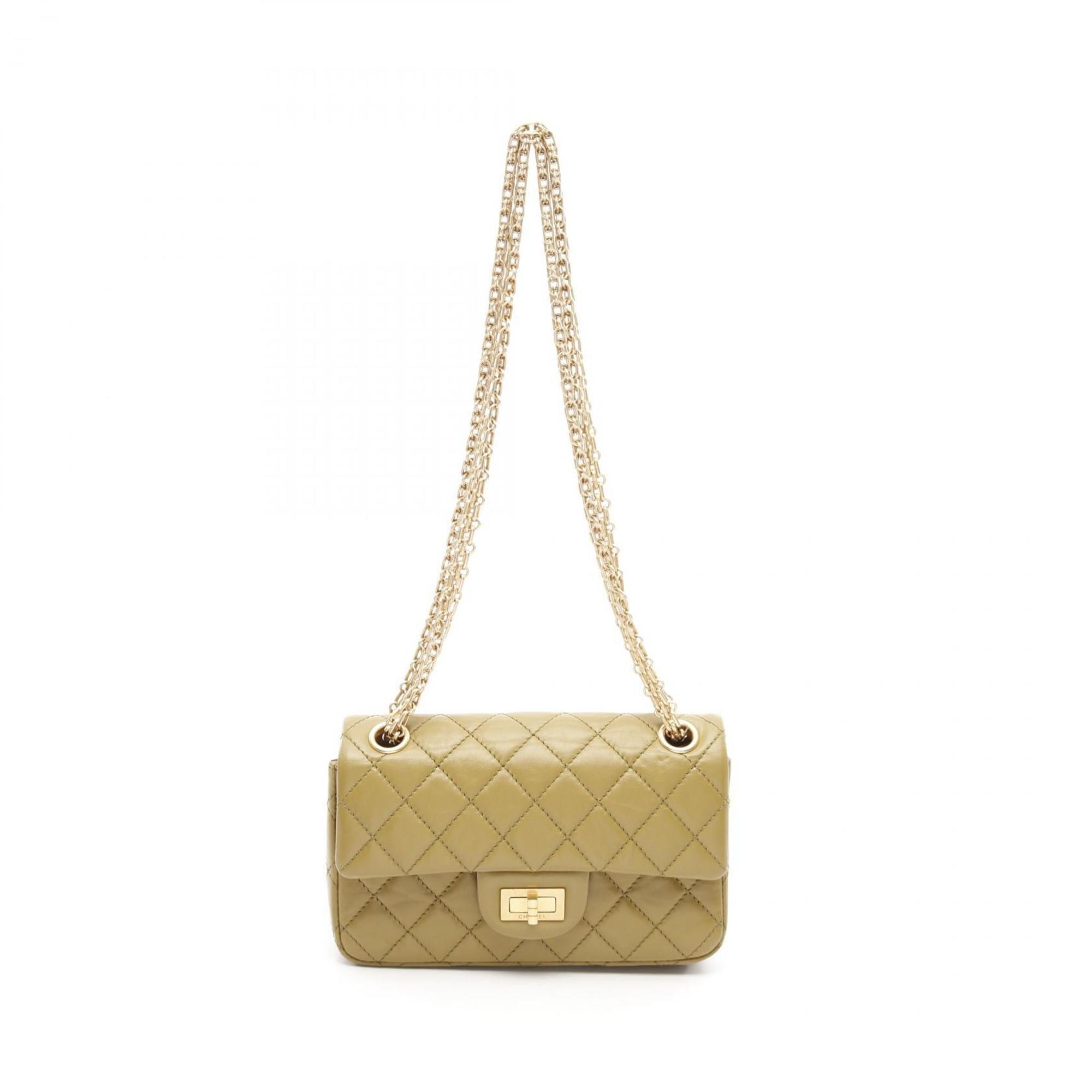 CHANEL 2.55 Matelasse Mademoiselle Chain Shoulder Bag Calfskin (Cowhide) Women’s Khaki AS0874