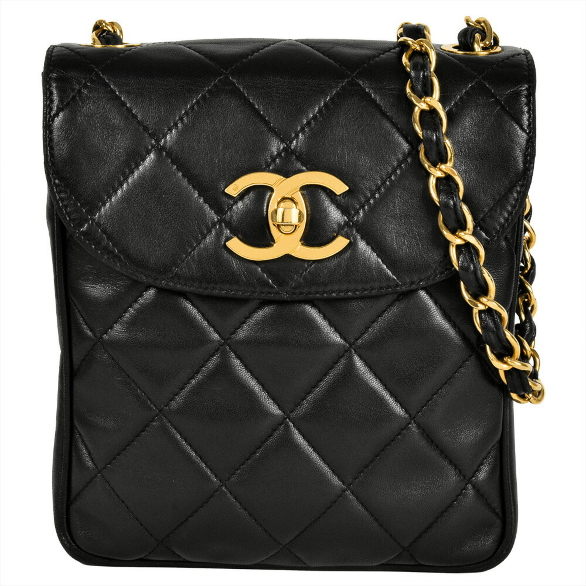 CHANEL Matelasse Coco Mark Chain Shoulder Bag Lambskin Black