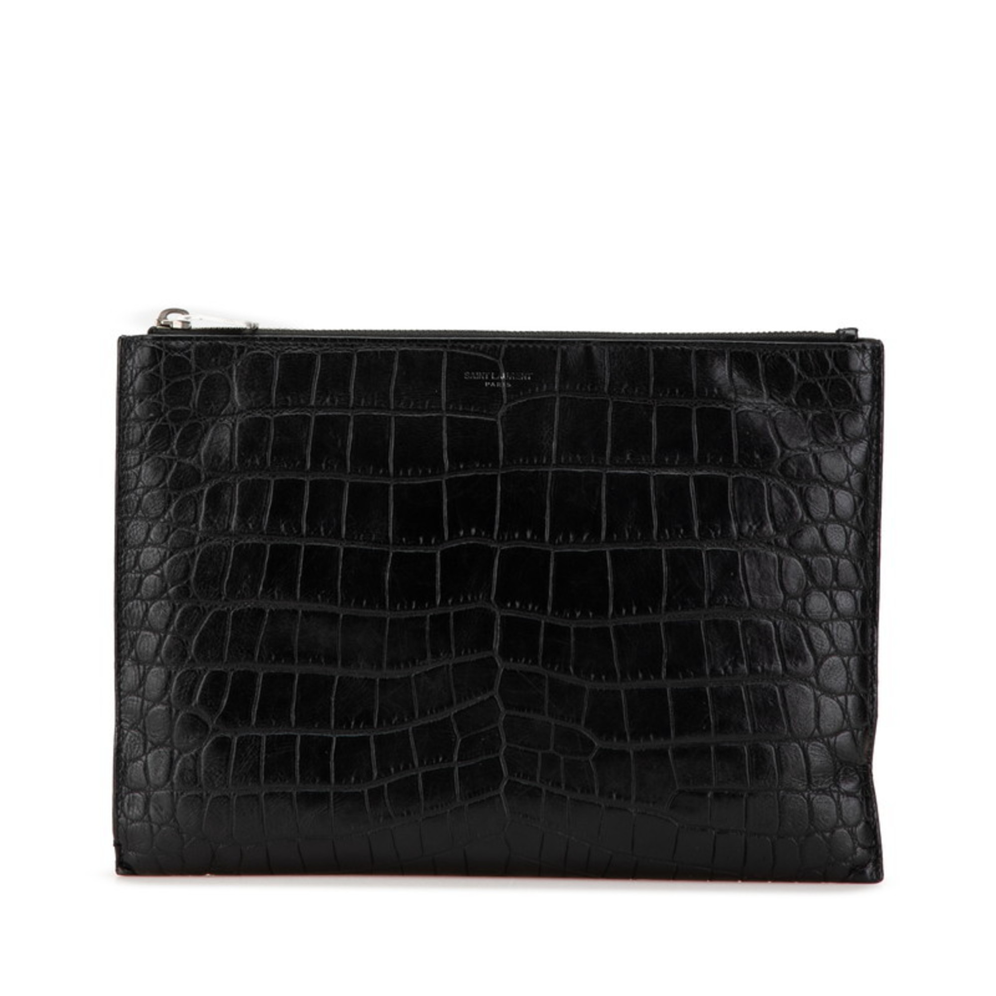 Saint Laurent Crocodile Embossed Clutch Bag/Second Bag 39729 Black Leather Men’s SAINT LAURENT