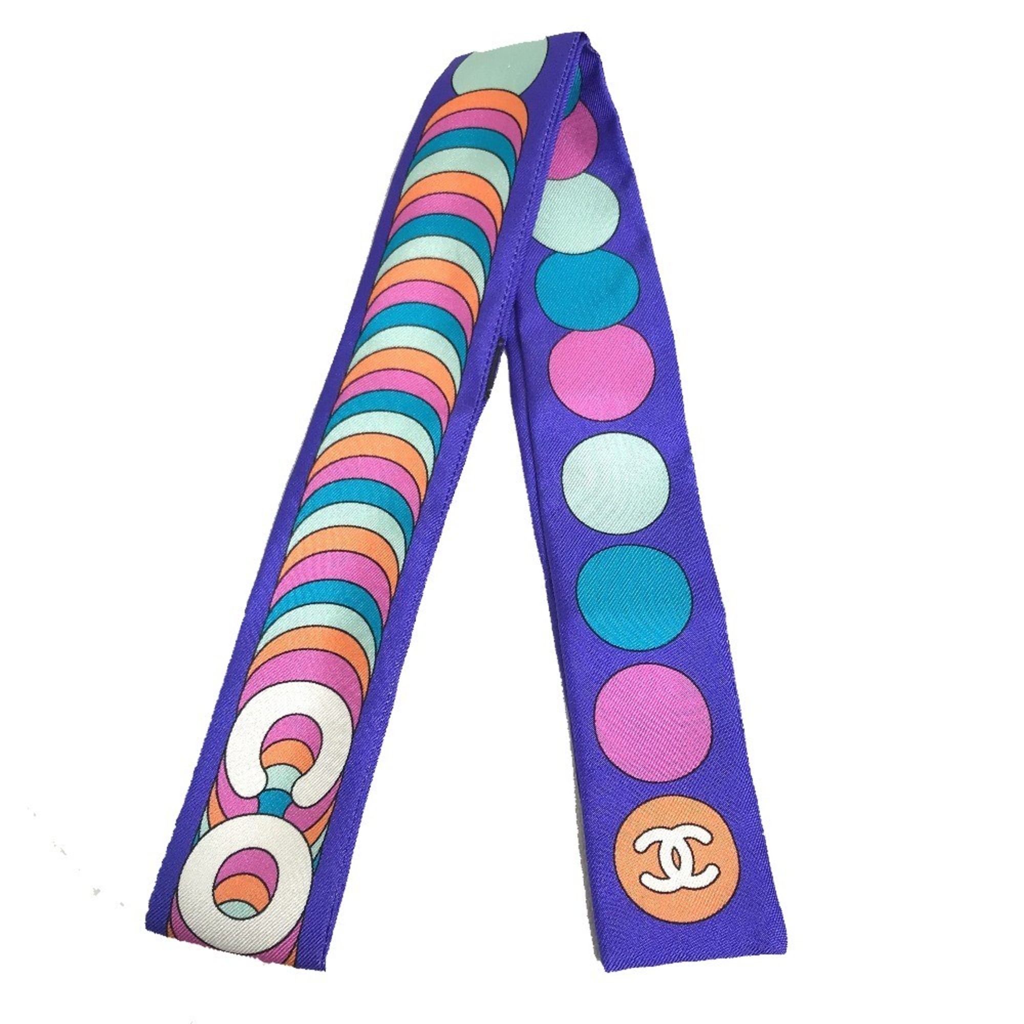 CHANEL Coco Mark Bandeau Scarf, Silk, Women’s, Multicolor, Like New