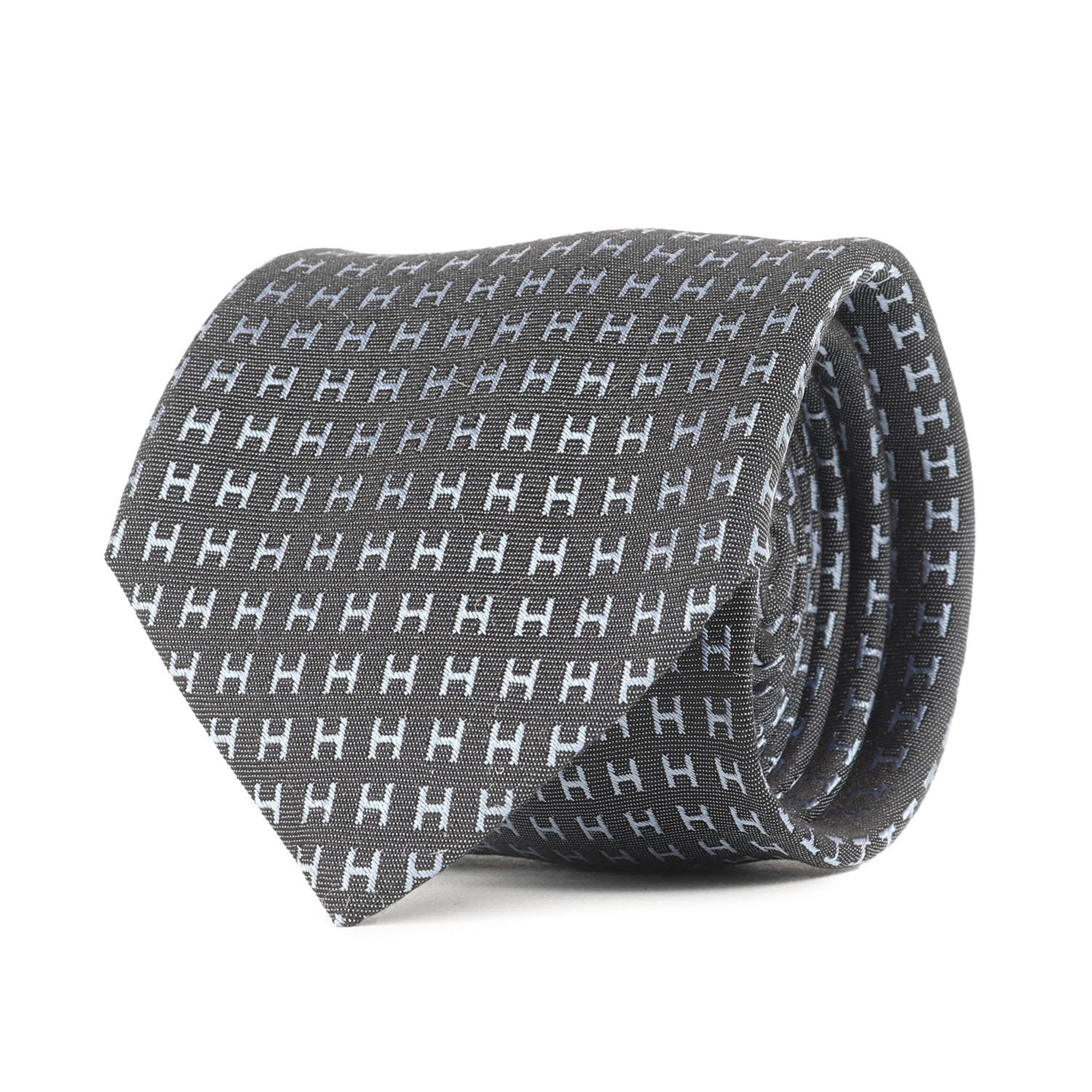 HERMES Men’s H Jacquard Silk Tie (Fasone 036322T) 24AW Current Model with Thalassa Blue Belt, 7cm Wide (K4613)