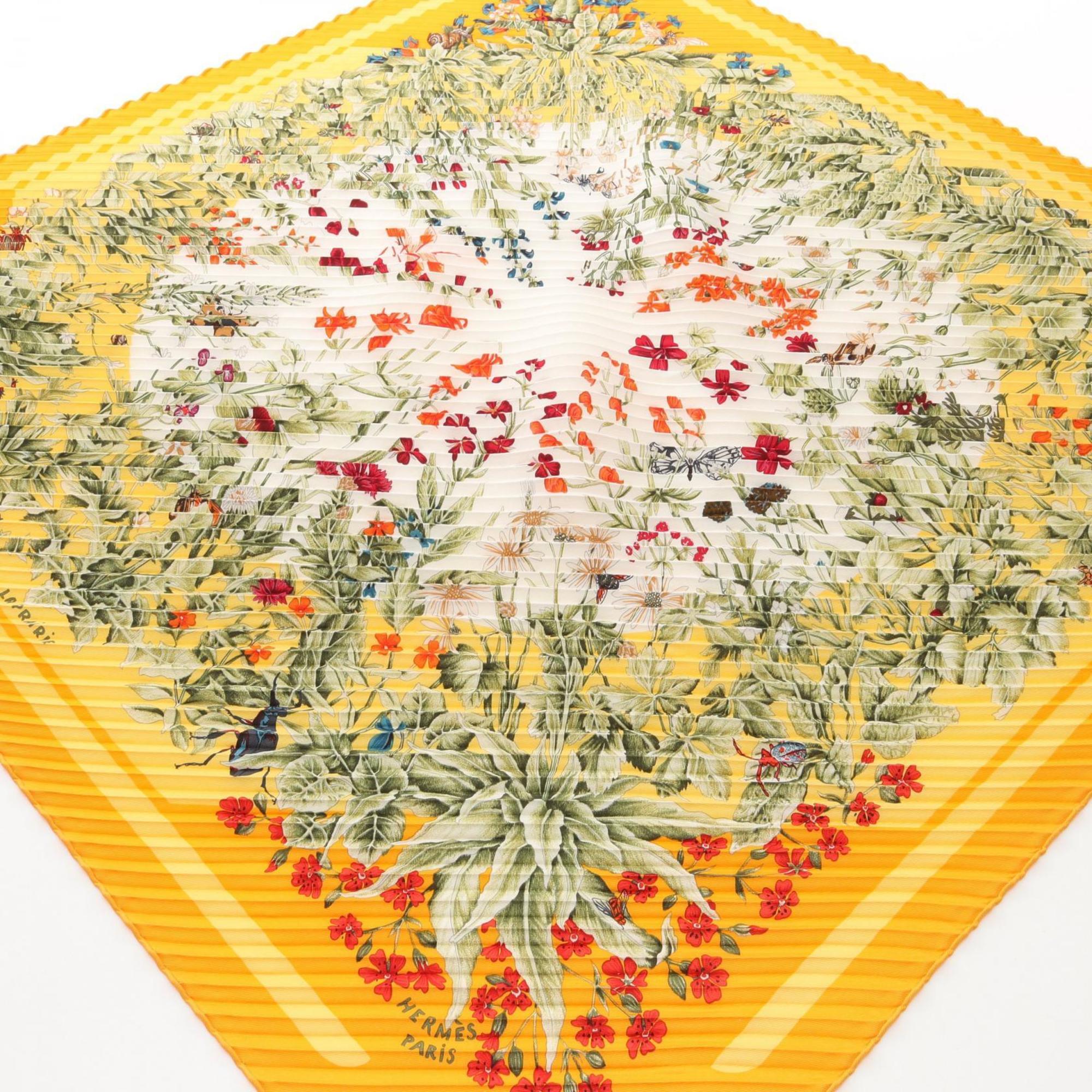 Hermes HERMES CarrÃ© PrisÃ© La Prairie Scarf Silk Women’s White Orange Multicolor