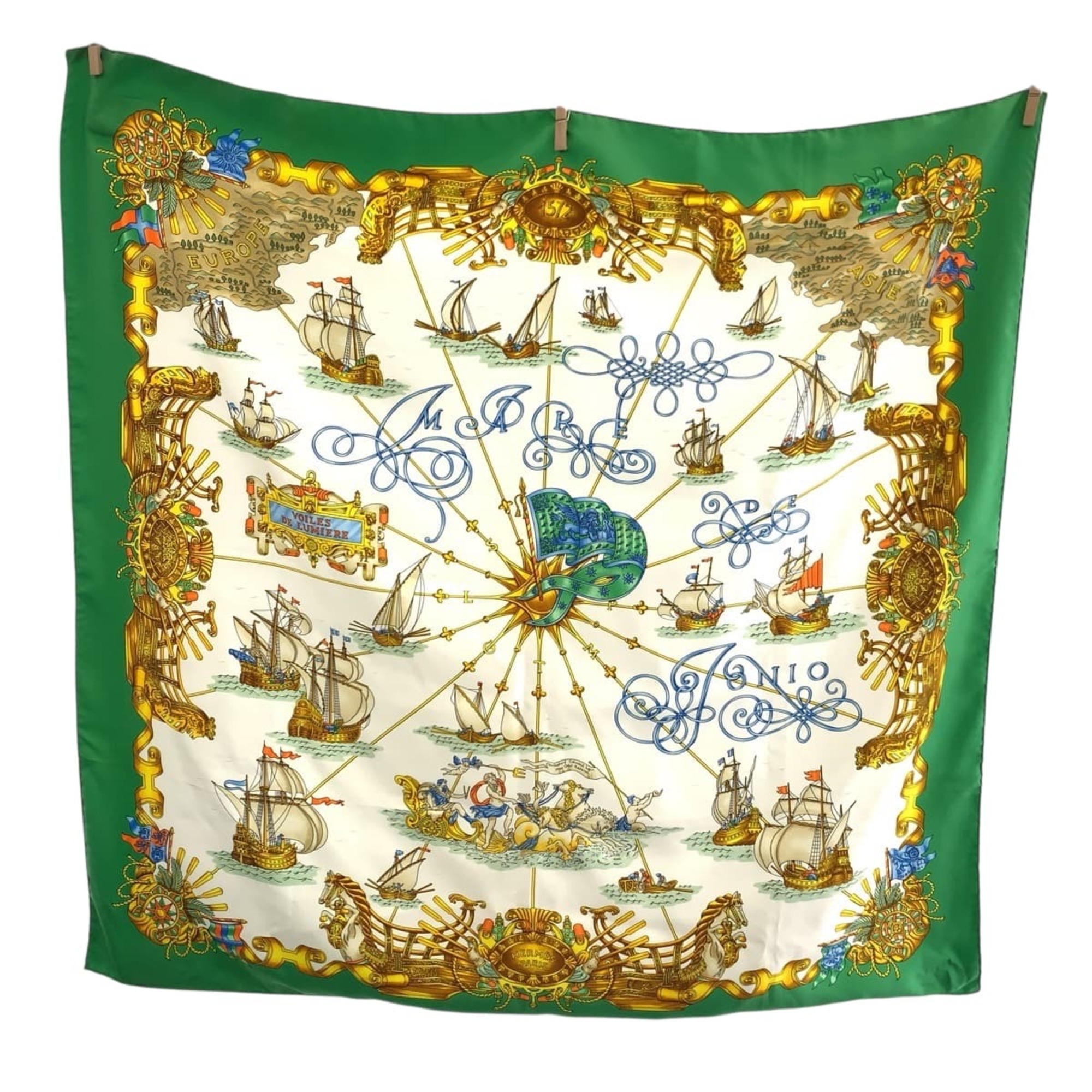 HERMES CarrÃ© 90 Voiles de Lumiere Green Multicolor Silk Large Scarf for Women