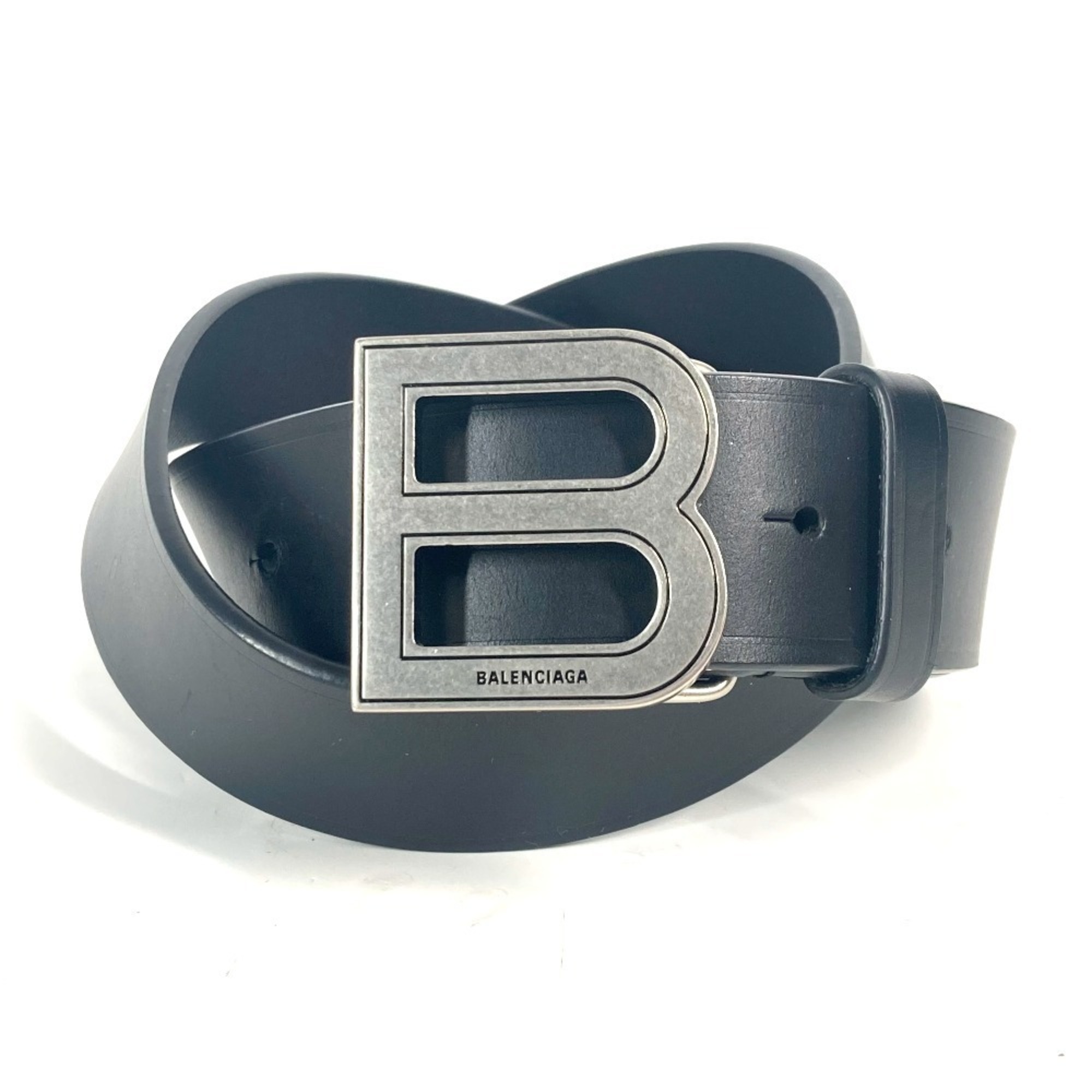 BALENCIAGA 655956 B Buckle Accessory Belt Leather Men Women Black