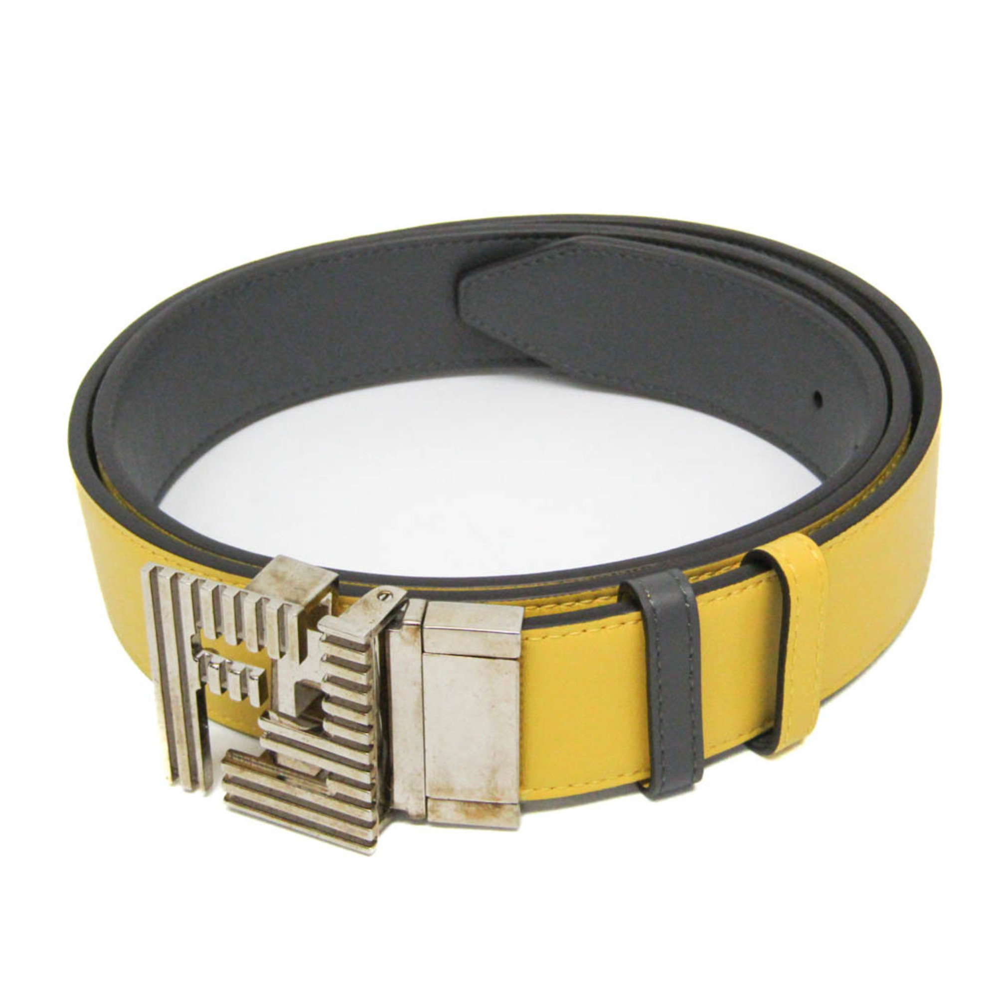 Fendi FF Logo Men,Women Leather Standard Belt Gray,Yellow
