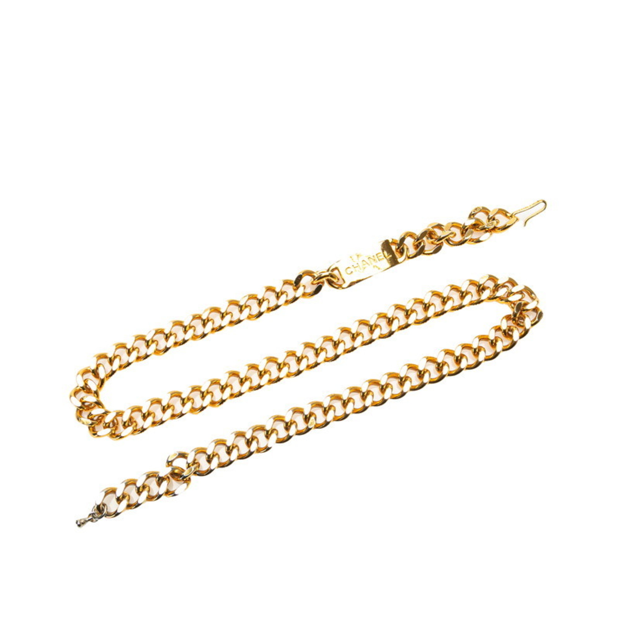 Vintage Chanel logo plate chain belt, gold plated, women’s.