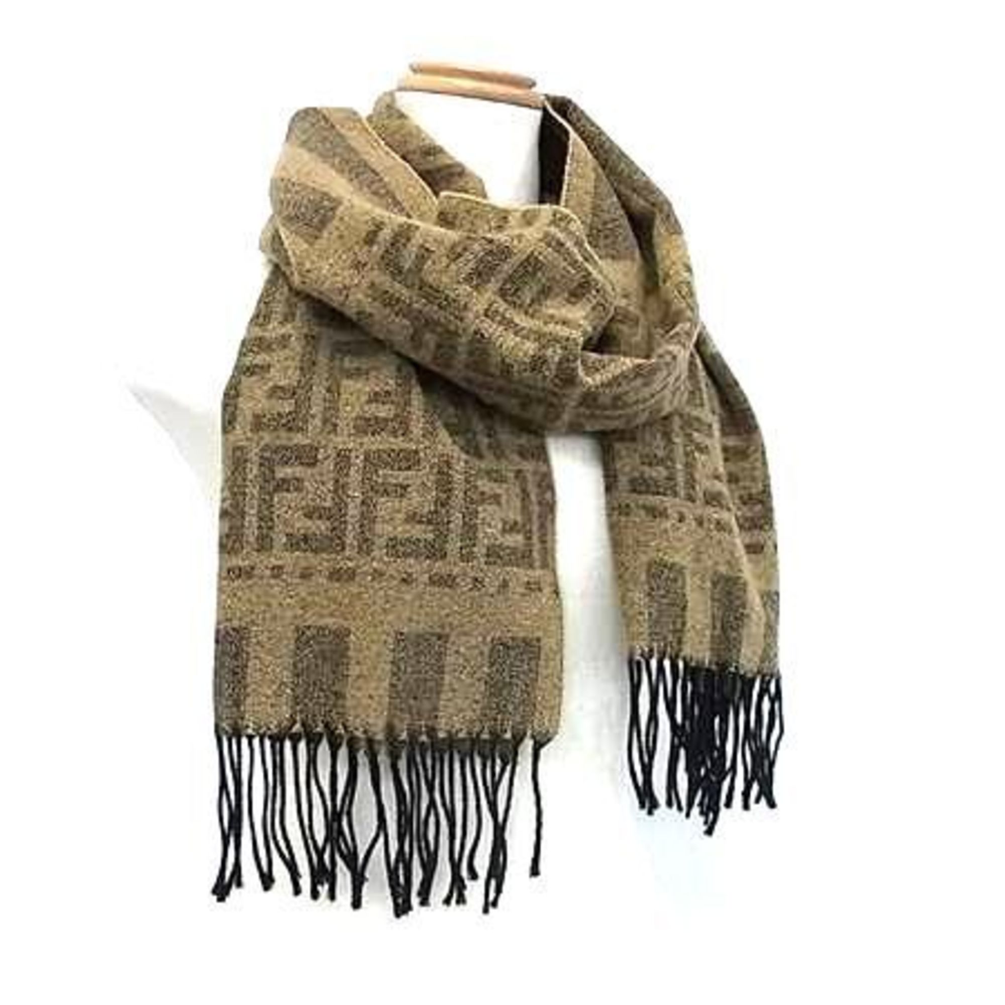 FENDI Zucca Brown Wool Scarf for Men and Women