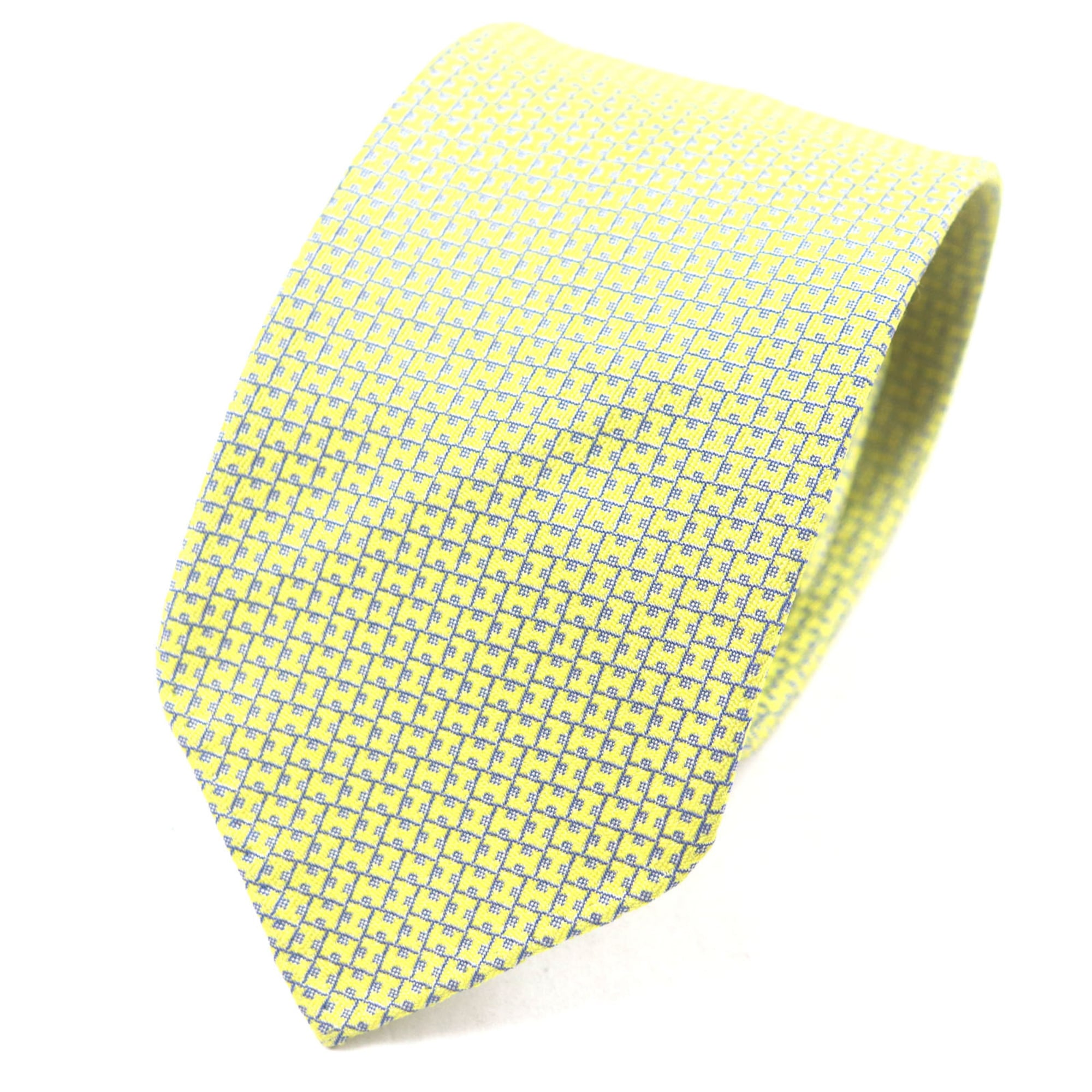 HERMES 100% Silk H Motif All-Over Print Tie, Yellow, Box Included, Made in France, Men’s Business Recommendation.