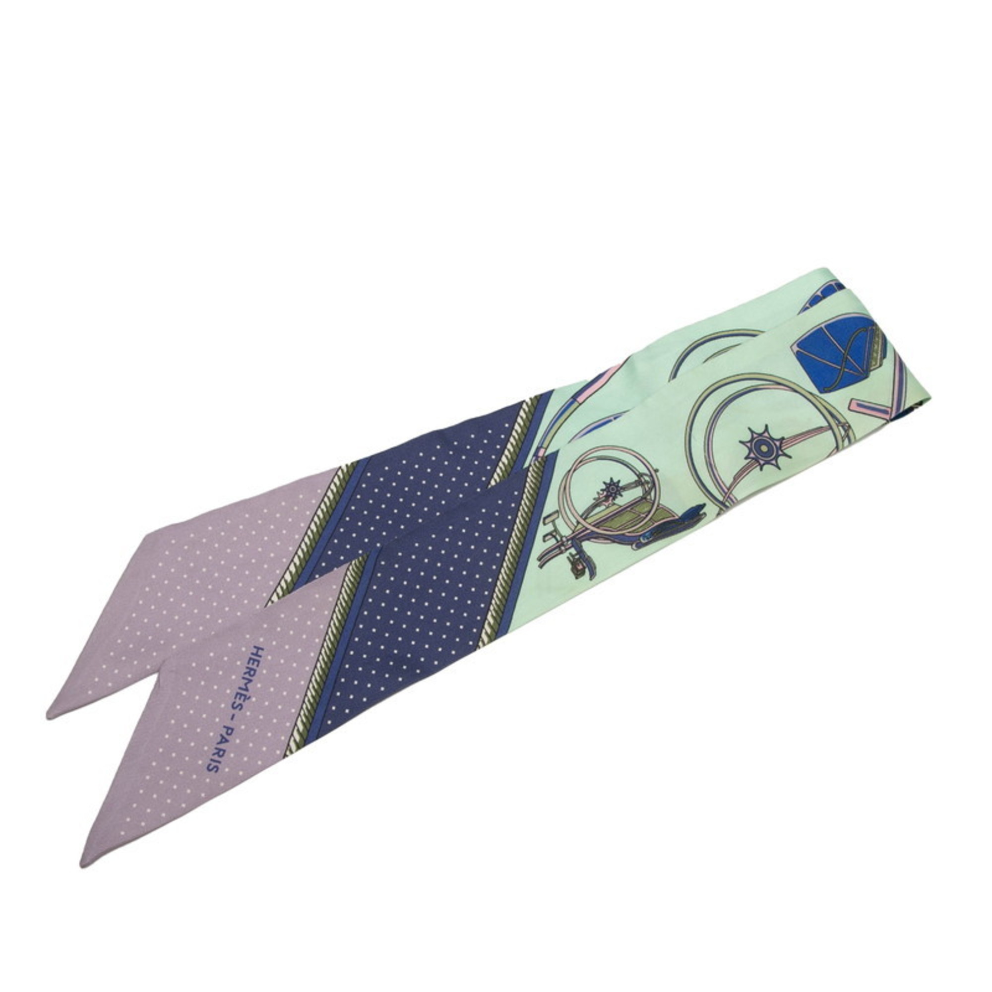 HermÃ¨s Twilly “Les Voitures a Transformation” Folding Carriage Scarf, Green Multicolor Silk, Women’s, HERMES