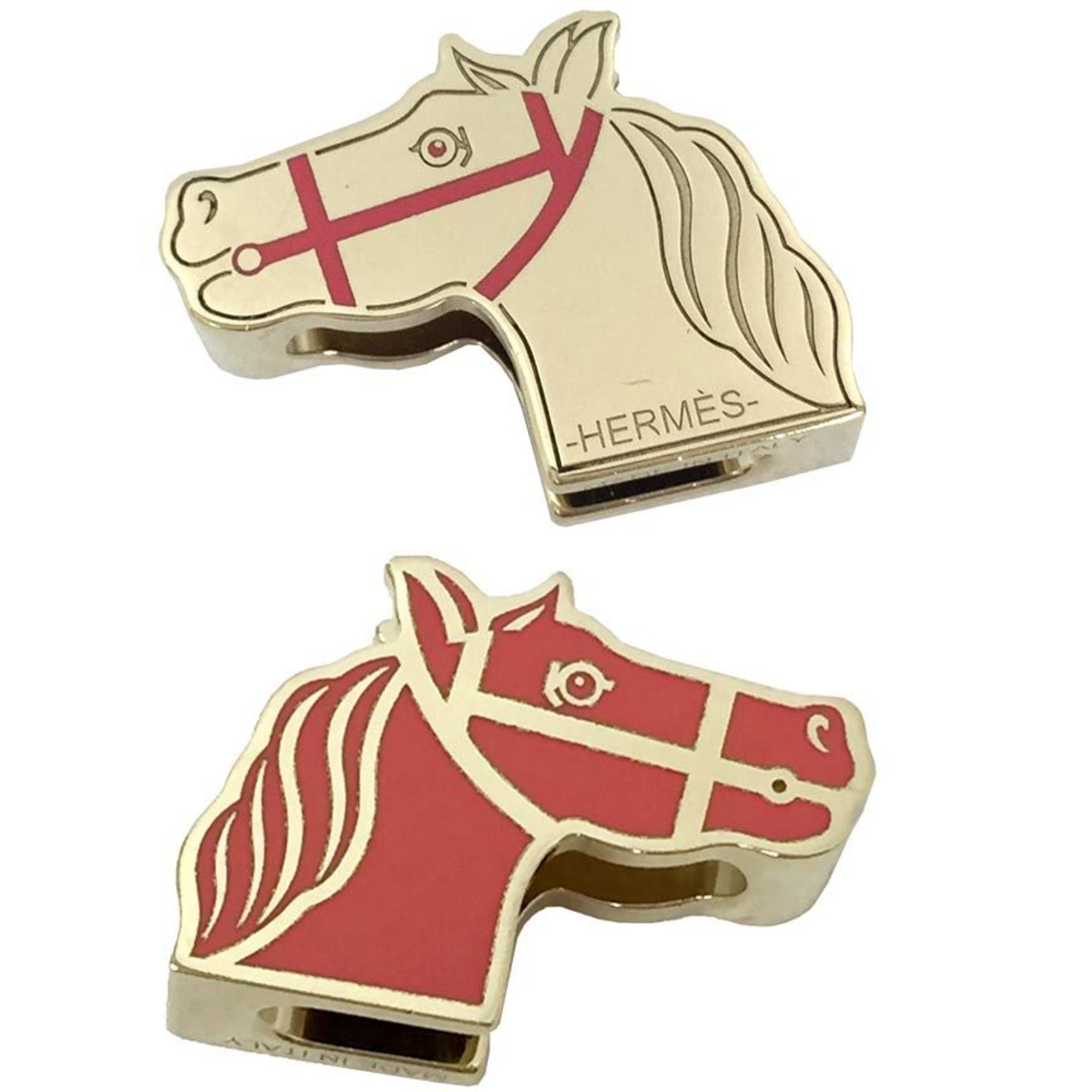 Hermes HermÃ¨s Twilly Ring Cadrege Scarf Anneau Charms Clef Laque Laiton Sans Plomb Finish Palladie Horse Pink and Gold 2022 Collection Women’s