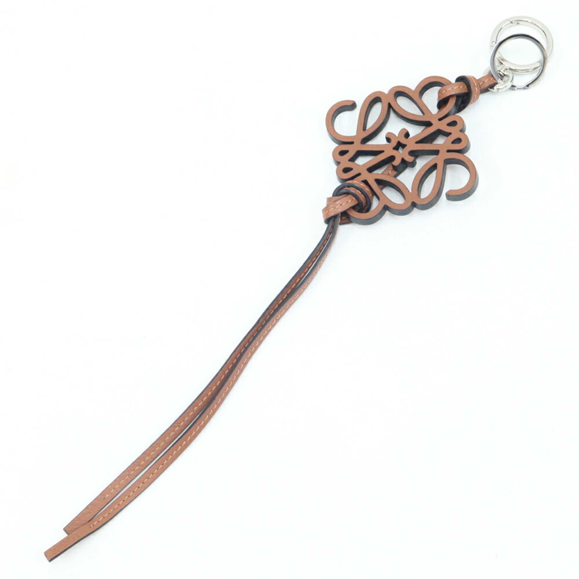 LOEWE Bag Charm Anagram C621232X83 TAN Brown Leather Key Ring Holder Women’s