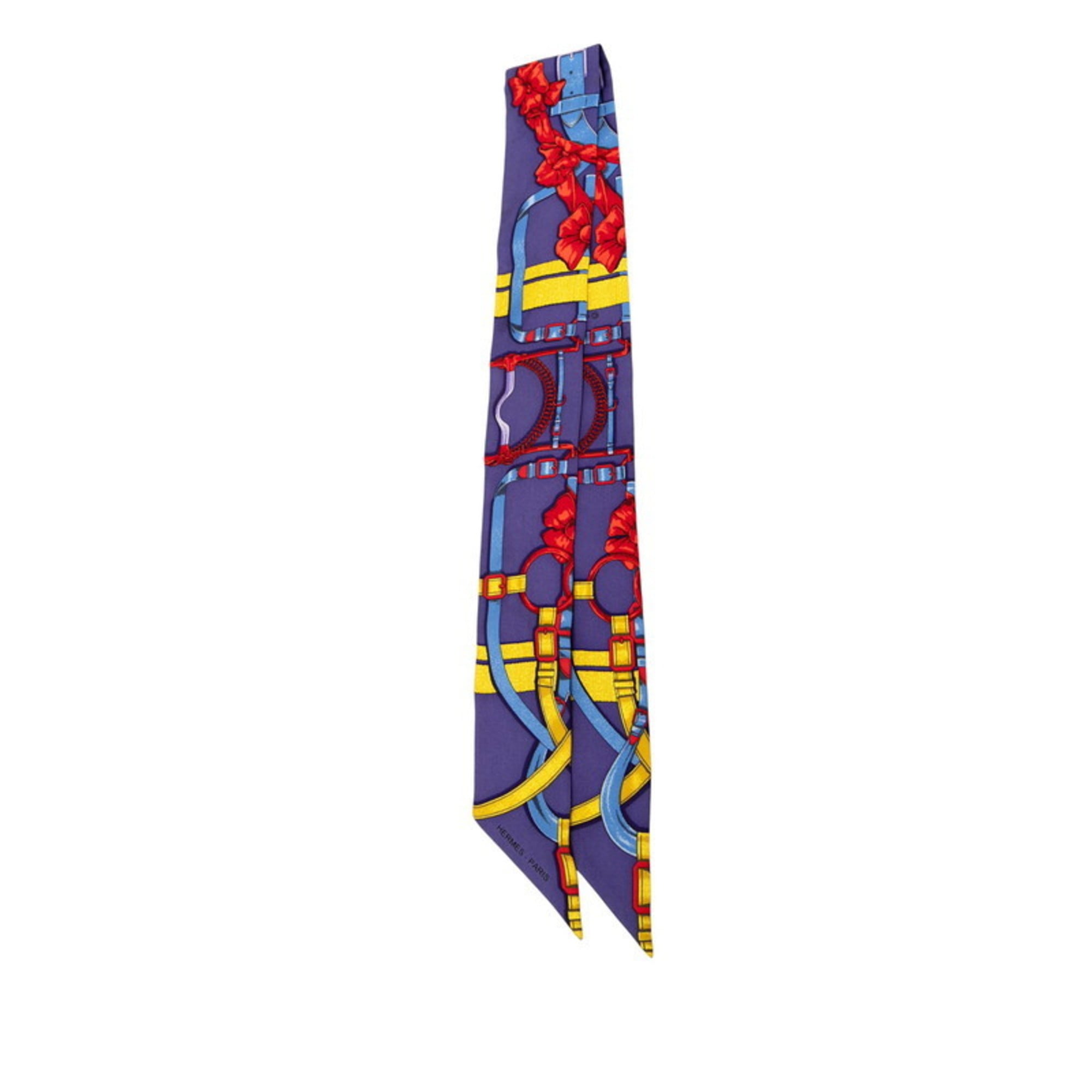 HermÃ¨s Twilly Grand Manege Scarf, Blue, Red, Multicolor, Silk, Women’s, HERMES
