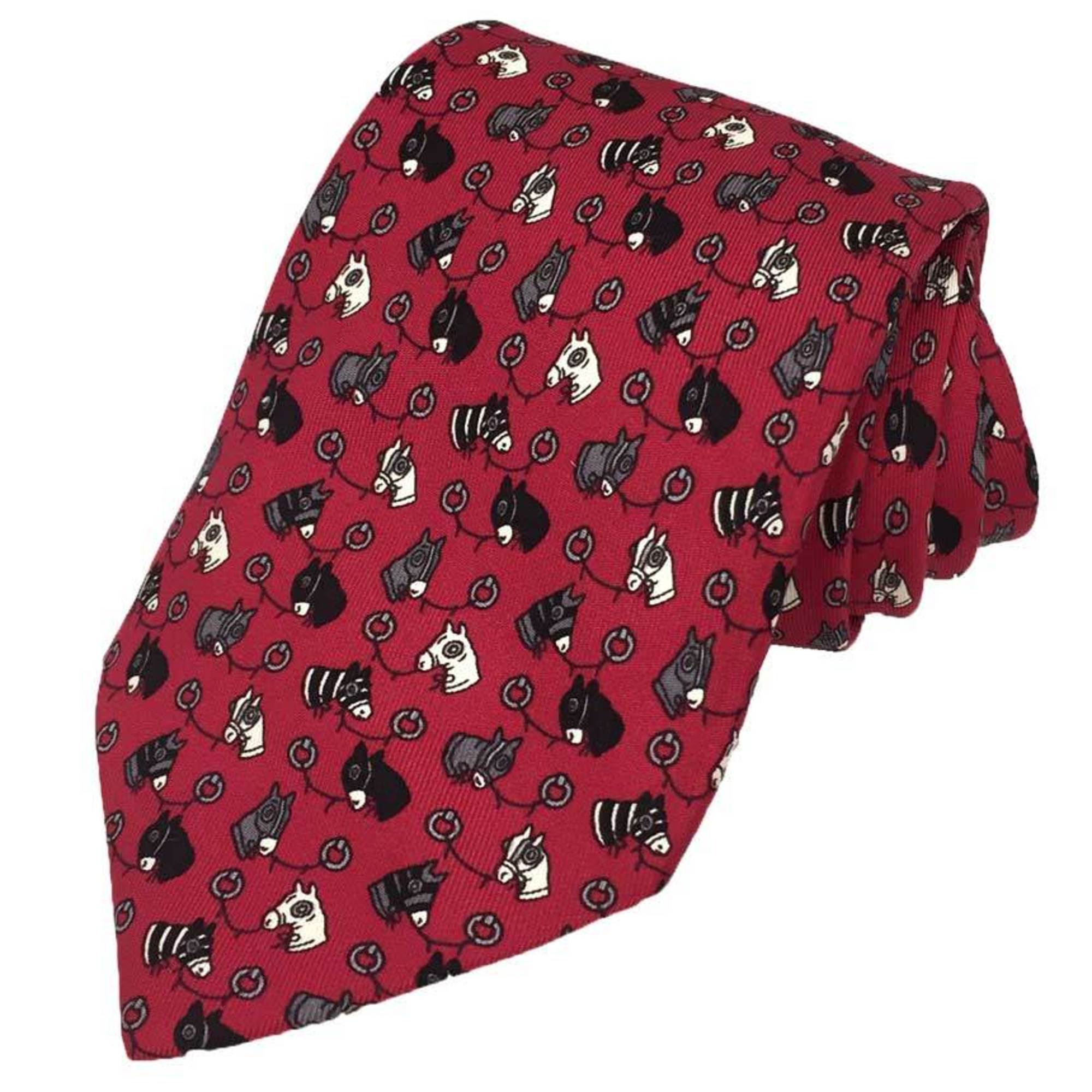 Hermes HERMES Tie Silk Twill Horse Bordeaux Men’s