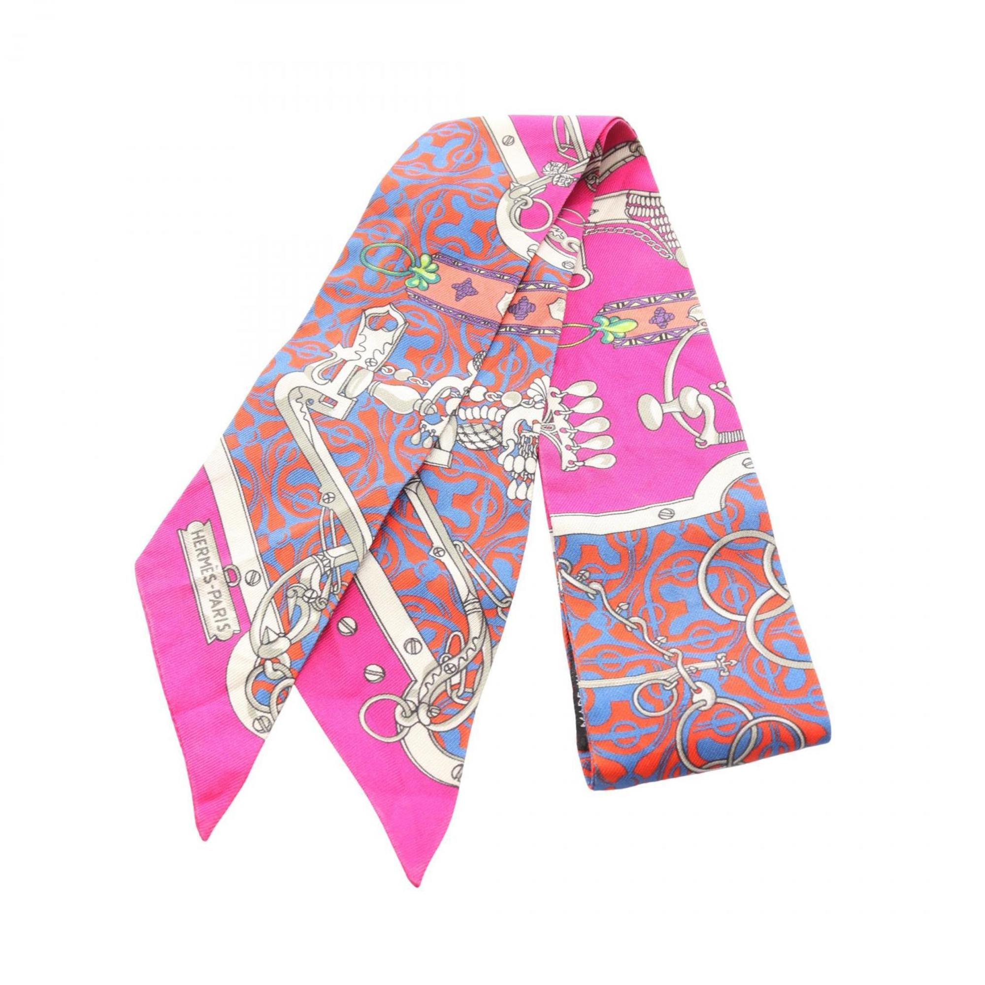 Hermes HermÃ¨s MORS et Gourmettes REMIX Twilly Silk Scarf for Women in Multicolored Pink