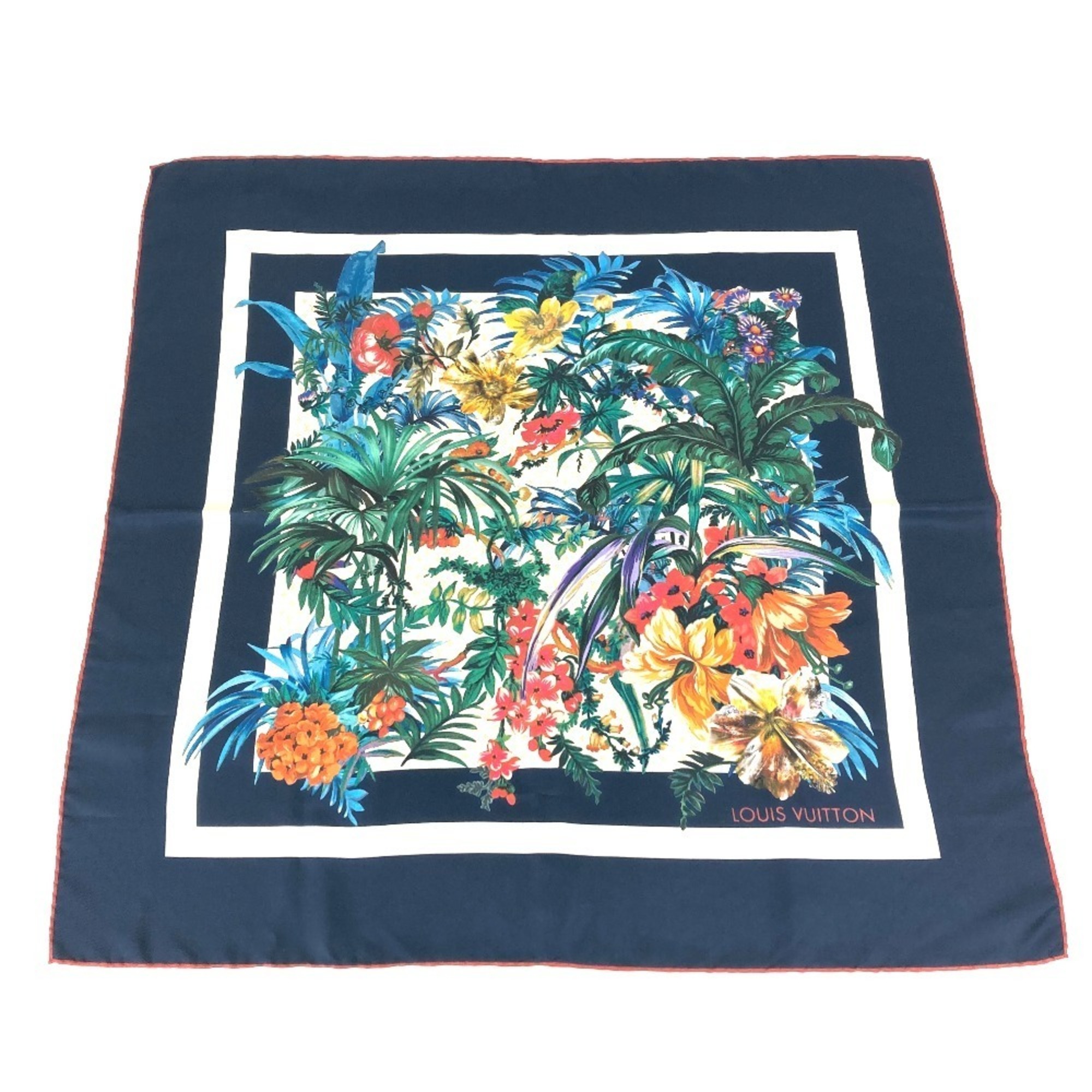 LOUIS VUITTON Flora Flower CarrÃ© 70 M77975 – LV Bouquet Scarf, Silk, Women’s, Navy