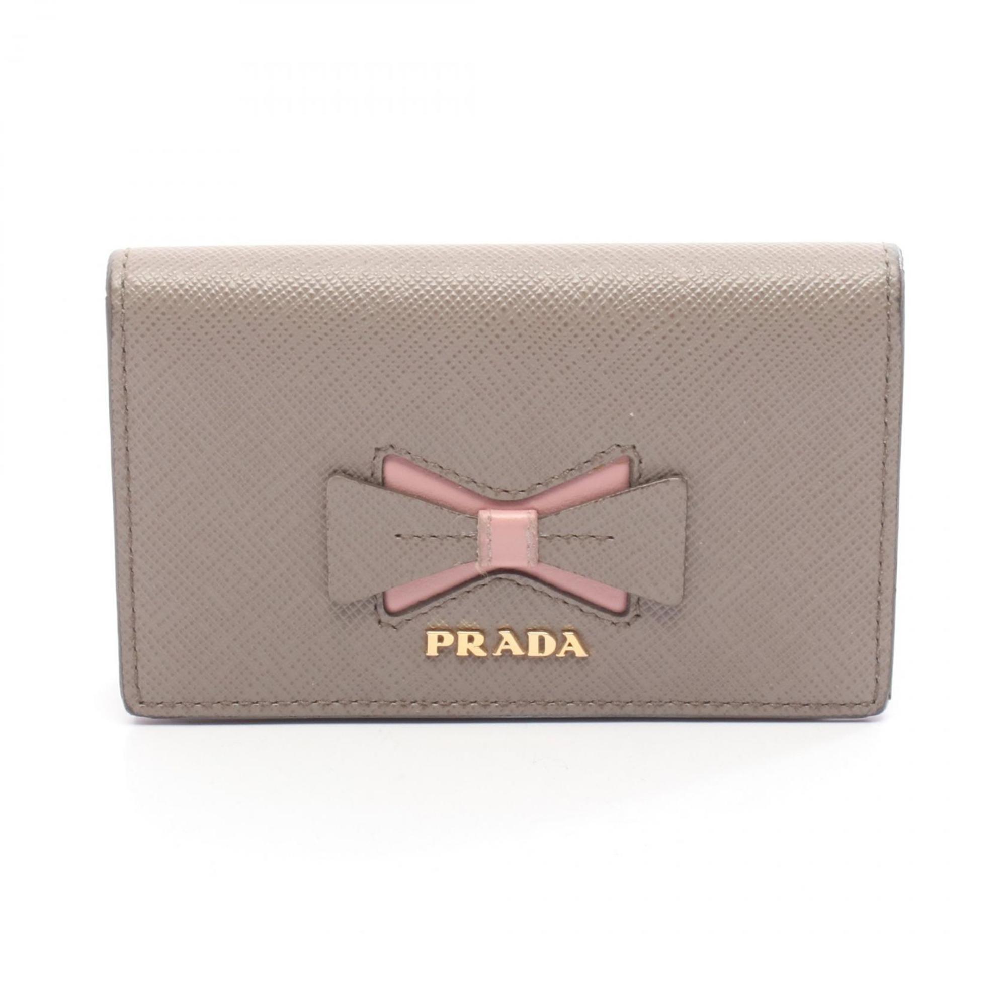 Prada SAFFIANO FIOCCO Business Card Case, Saffiano Leather, Women’s, Gray and Pink, 1MC122