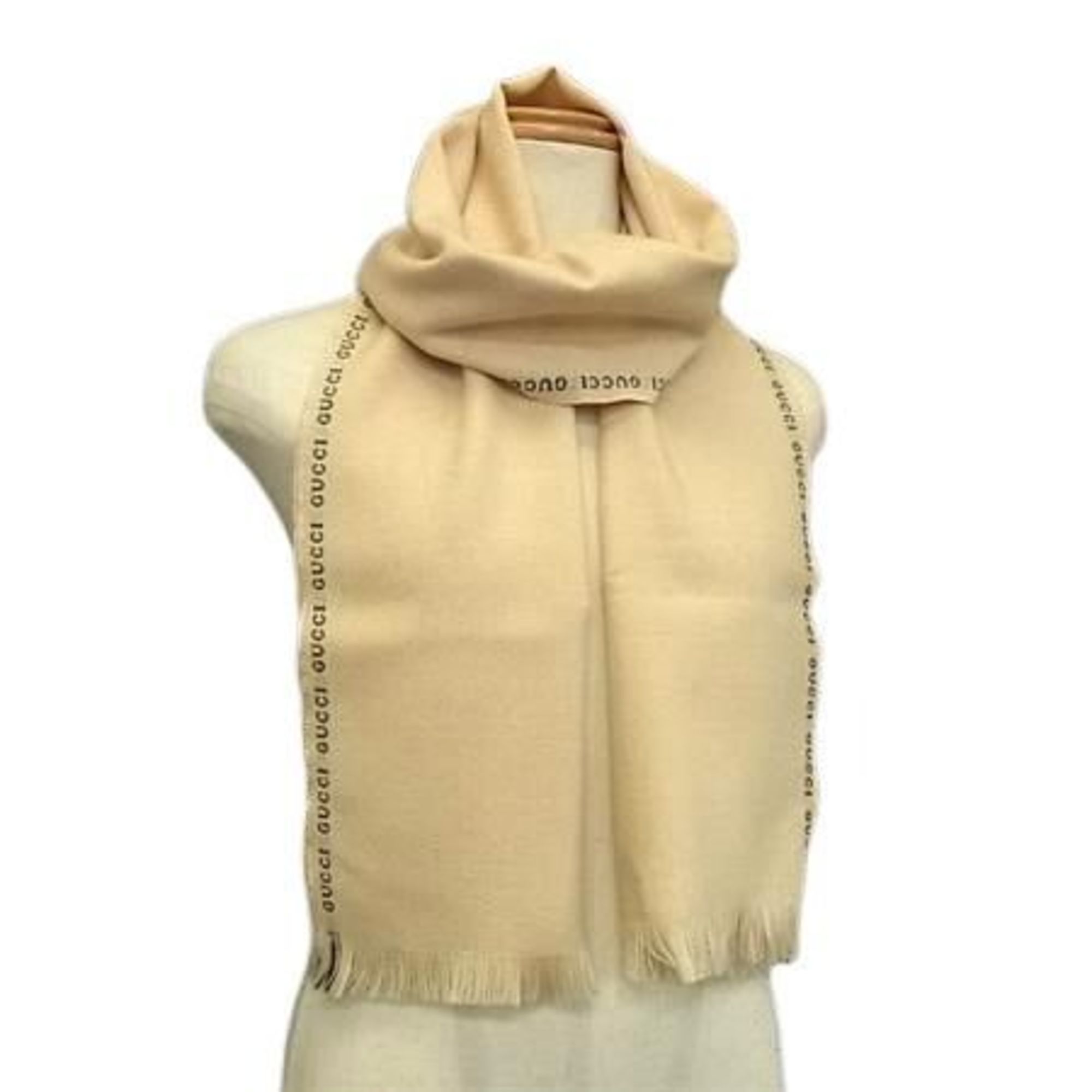 GUCCI Women’s Beige Black Wool Scarf
