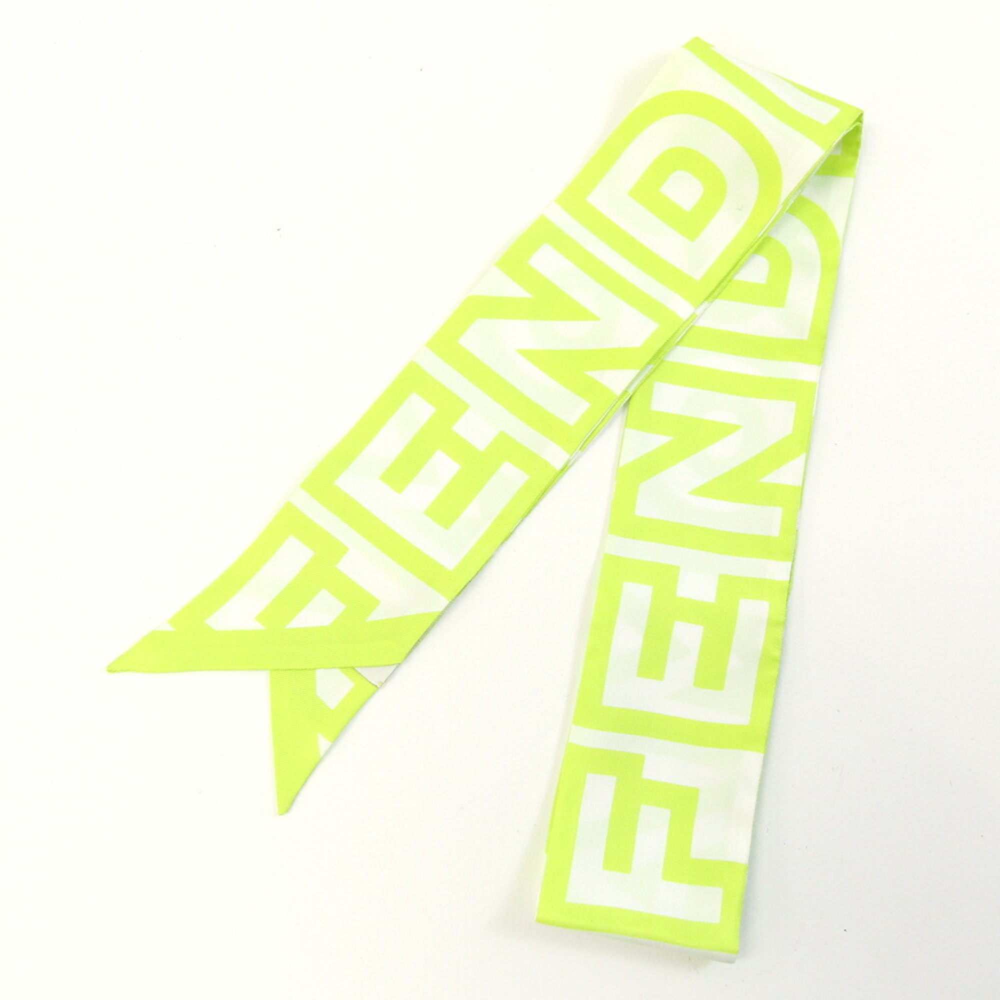 Fendi scarf/muffler, Marc Jacobs collaboration, FXT011, light green and white, 100% silk ribbon scarf, bag charm, women’s, FENDI