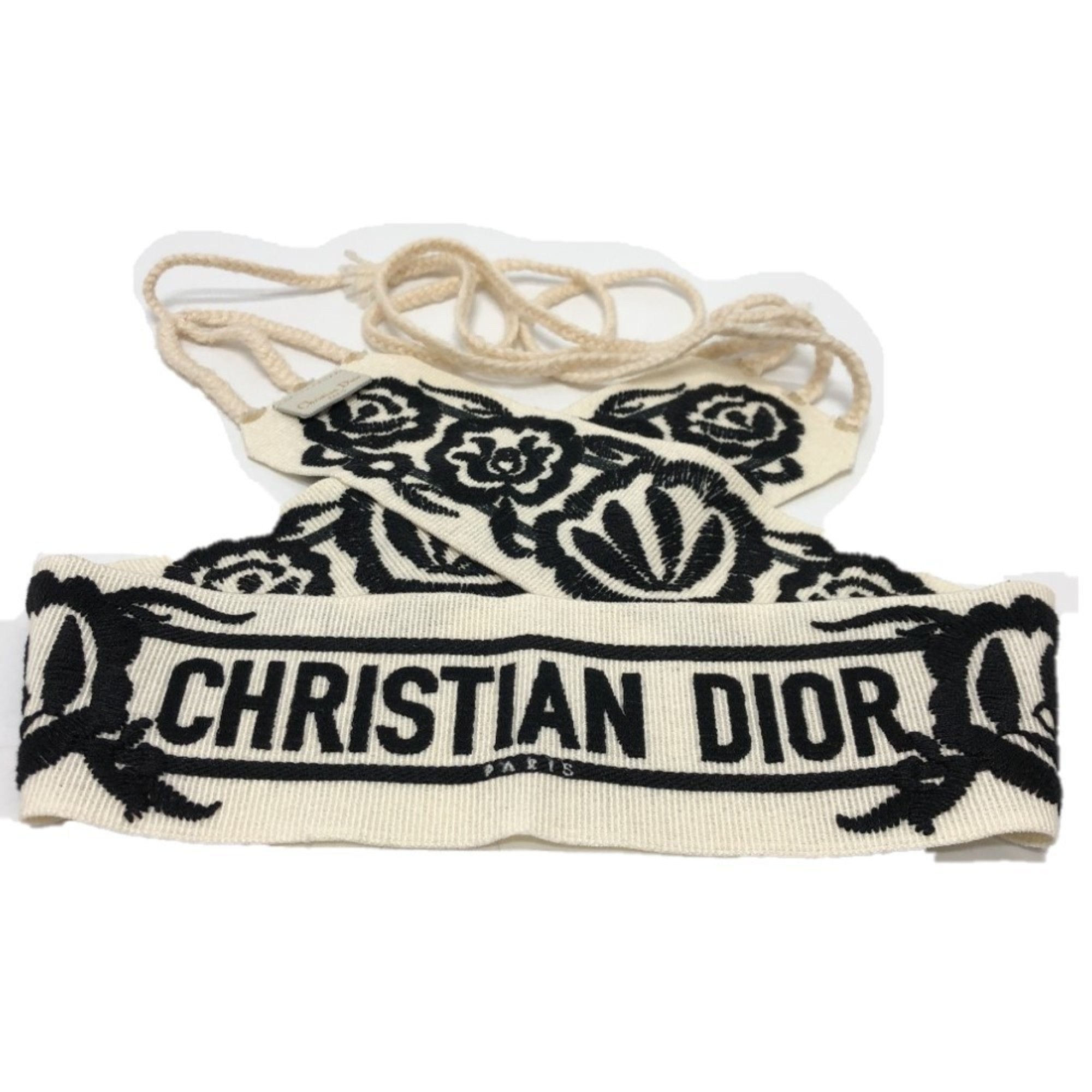 Christian Dior Dior Mexican Flower Belt, Embroidered Logo, Canvas, Women’s, White