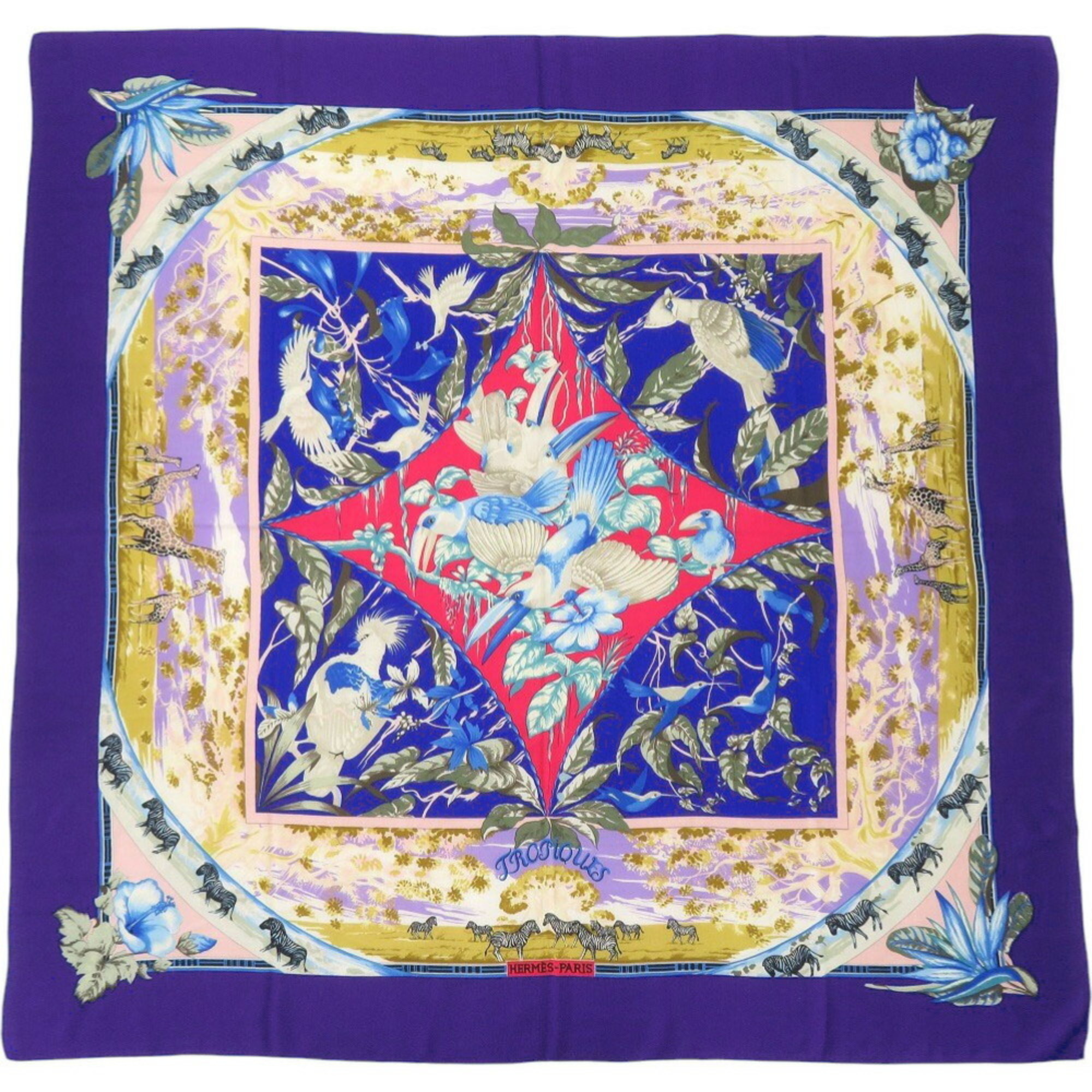 HermÃ¨s CarrÃ© 140 Tropic Cashmere and Silk Multicolor Scarf Muffler 0823HERMES