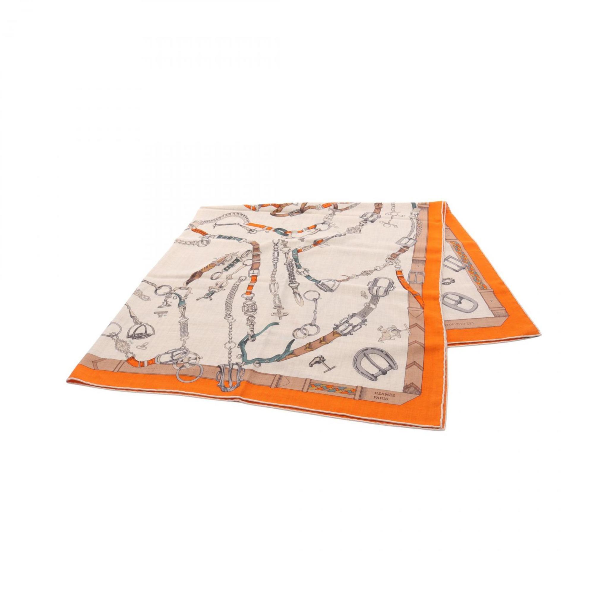 Hermes HermÃ¨s CarrÃ© Jean 140 LES CHEVAUX DECHAINES Scarf, Silk, Cashmere, Women’s, Beige, Orange, Multicolor