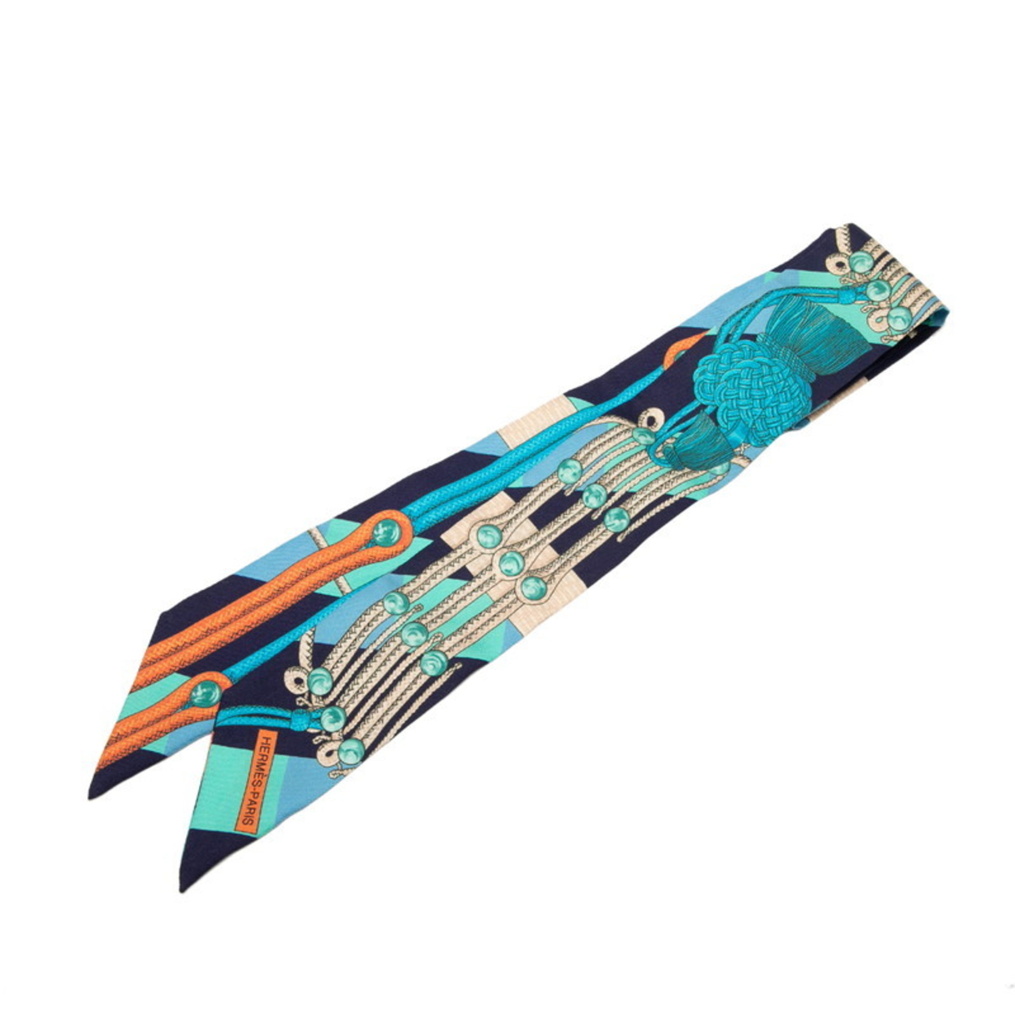 HermÃ¨s Twilly BRANDEBOURGS Scarf, Blue Multicolor Silk, Women’s, HERMES