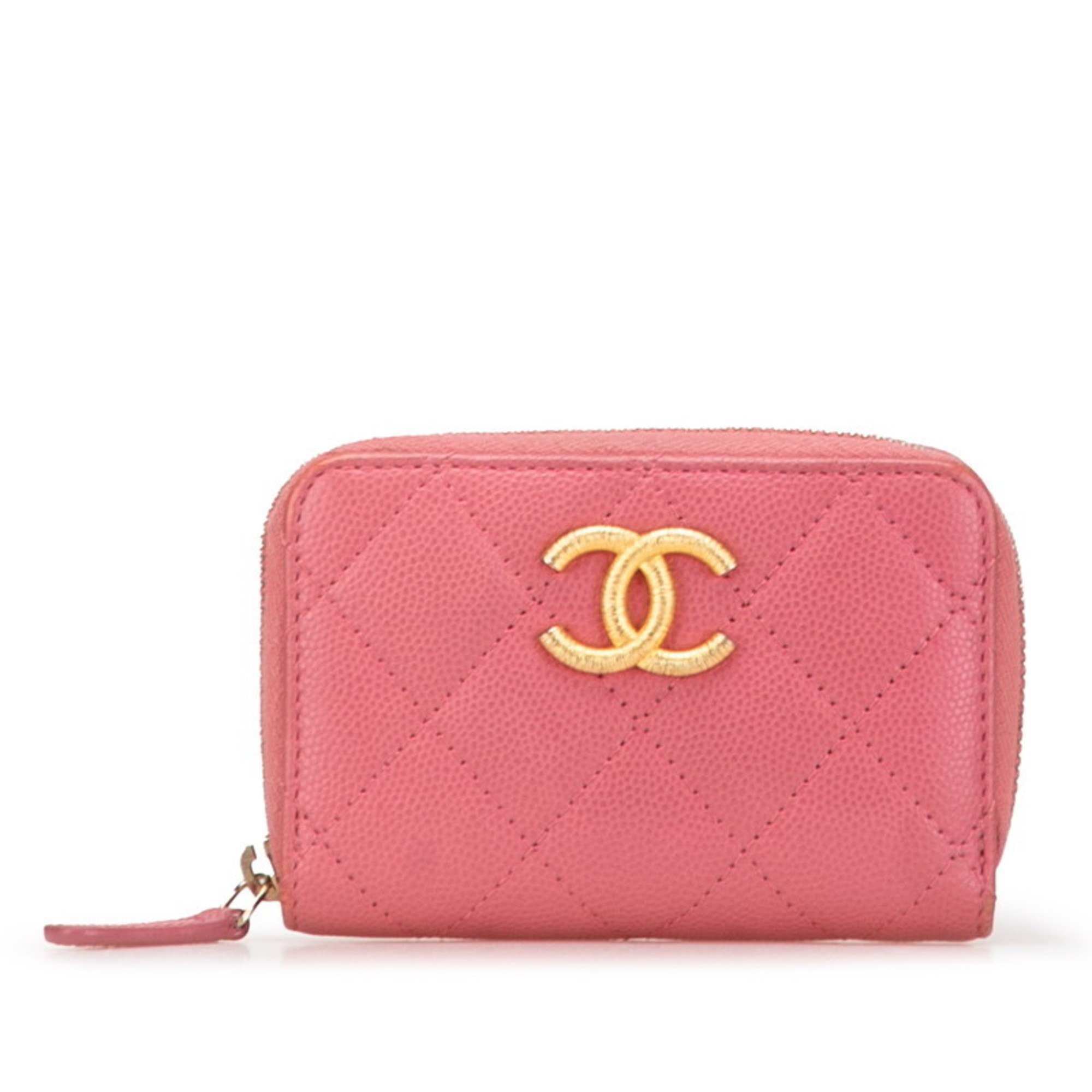 CHANEL Matelasse Coco Mark Business Card Case, Wallet, Coin Pink Caviar Leather, Women’s