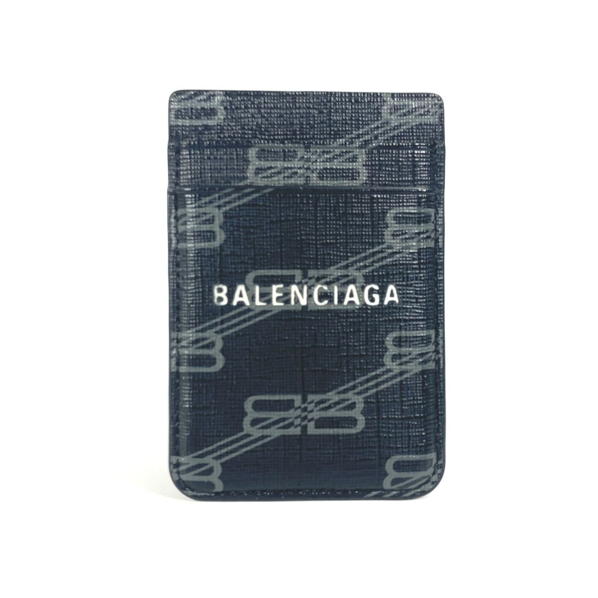 BALENCIAGA 675835 Logo Magsafe Business Card Holder Pass Case Holder/Card Leather Men’s Women’s Black