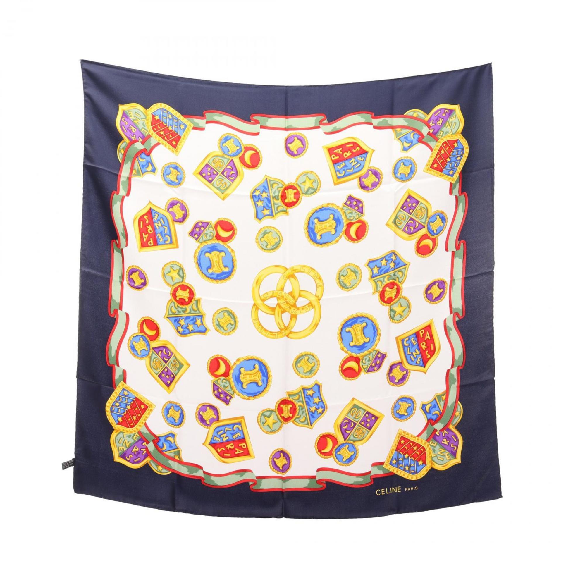 Celine Triomphe Silk Scarf for Women, Navy Multicolor