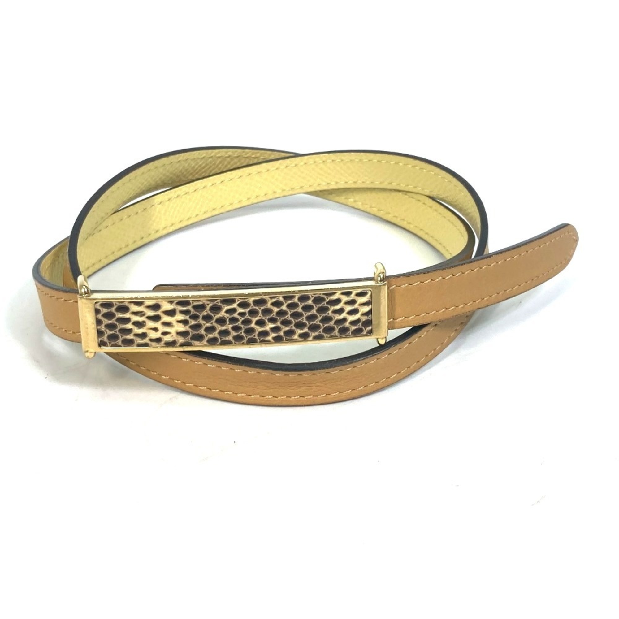 HERMES Thin Leather Belt for Women, Jaune Poussin/Jaune Ambre, Yellow