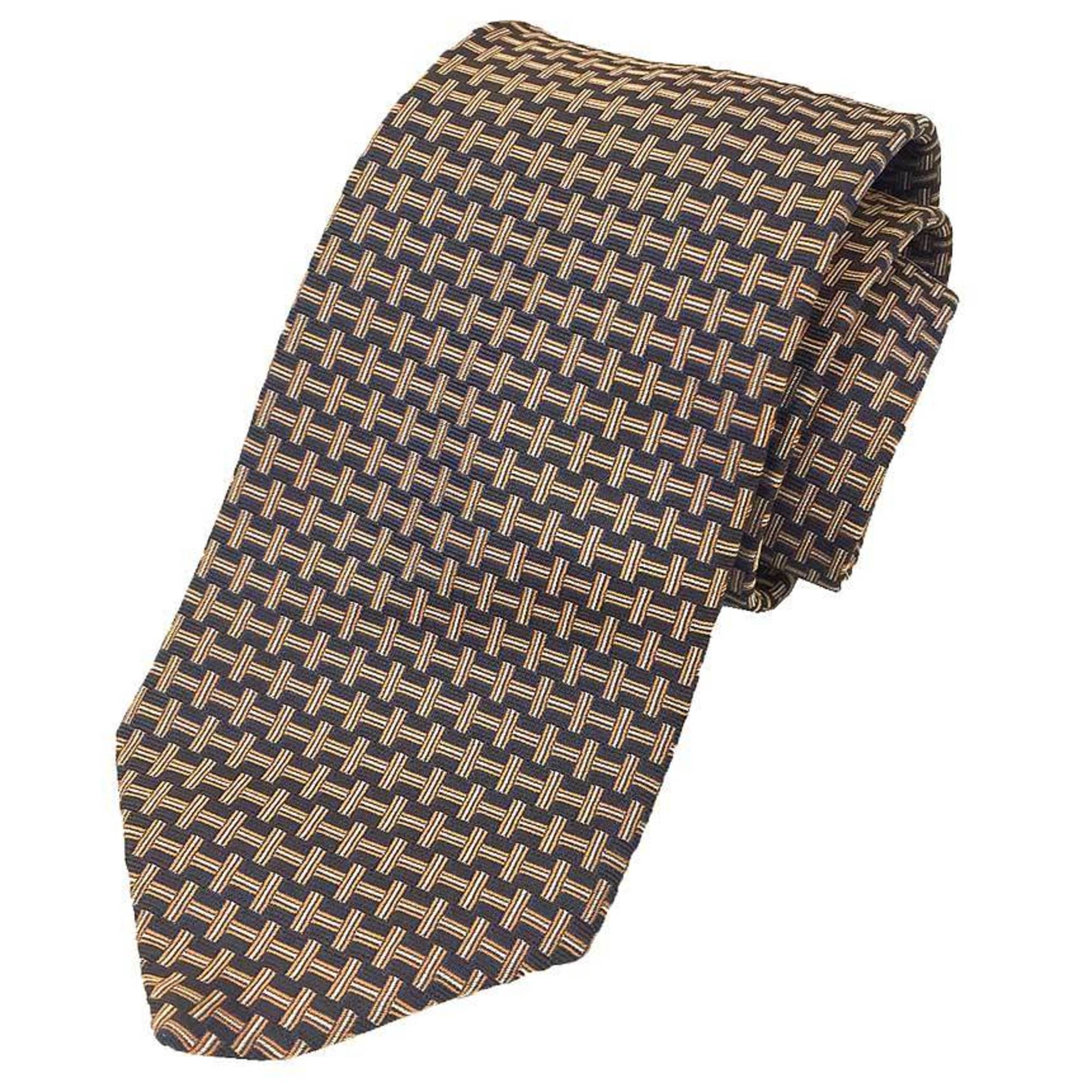 Hermes HERMES Tie H Pattern Tennis Navy x Orange Men’s