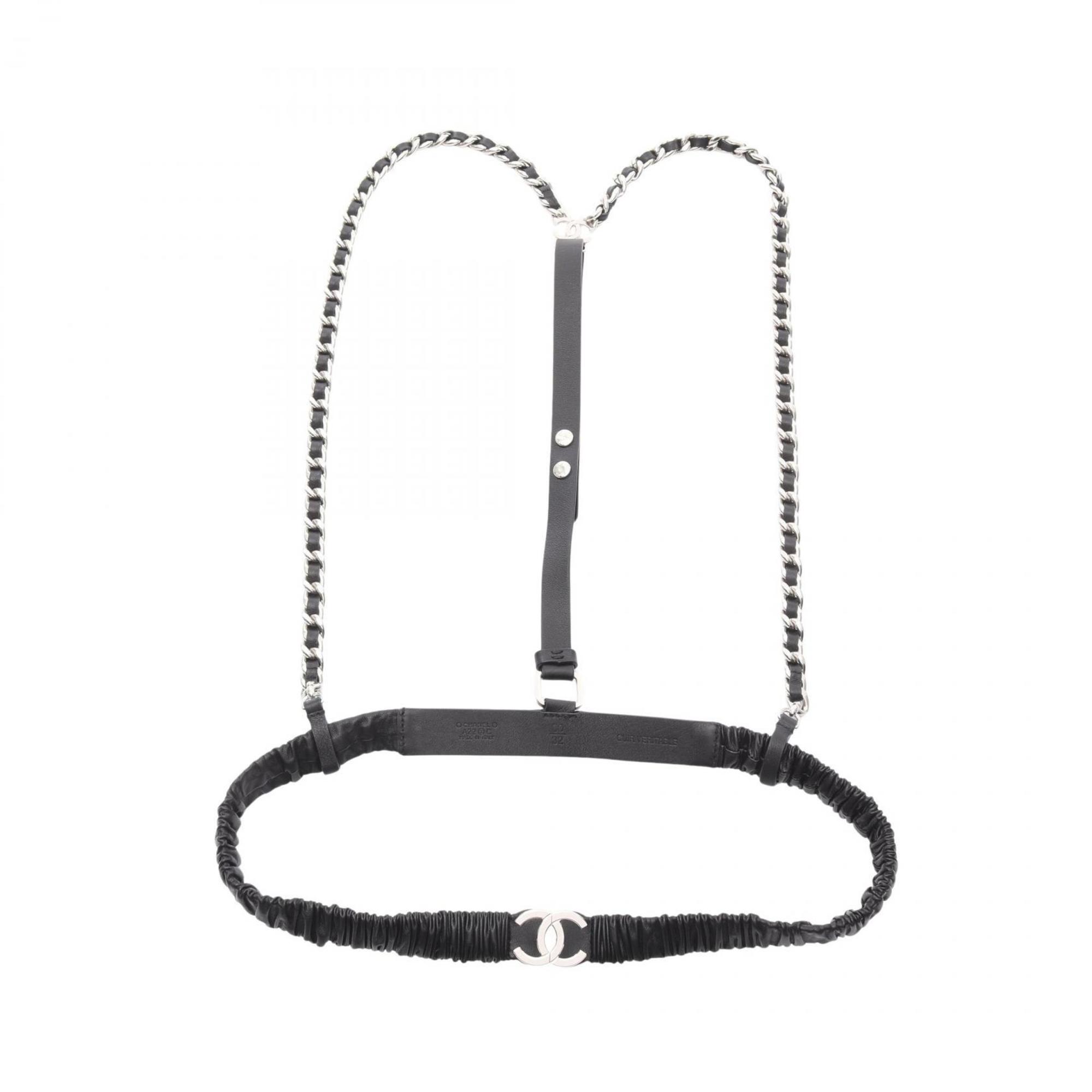 CHANEL Coco Mark Leather Belt for Women, Black