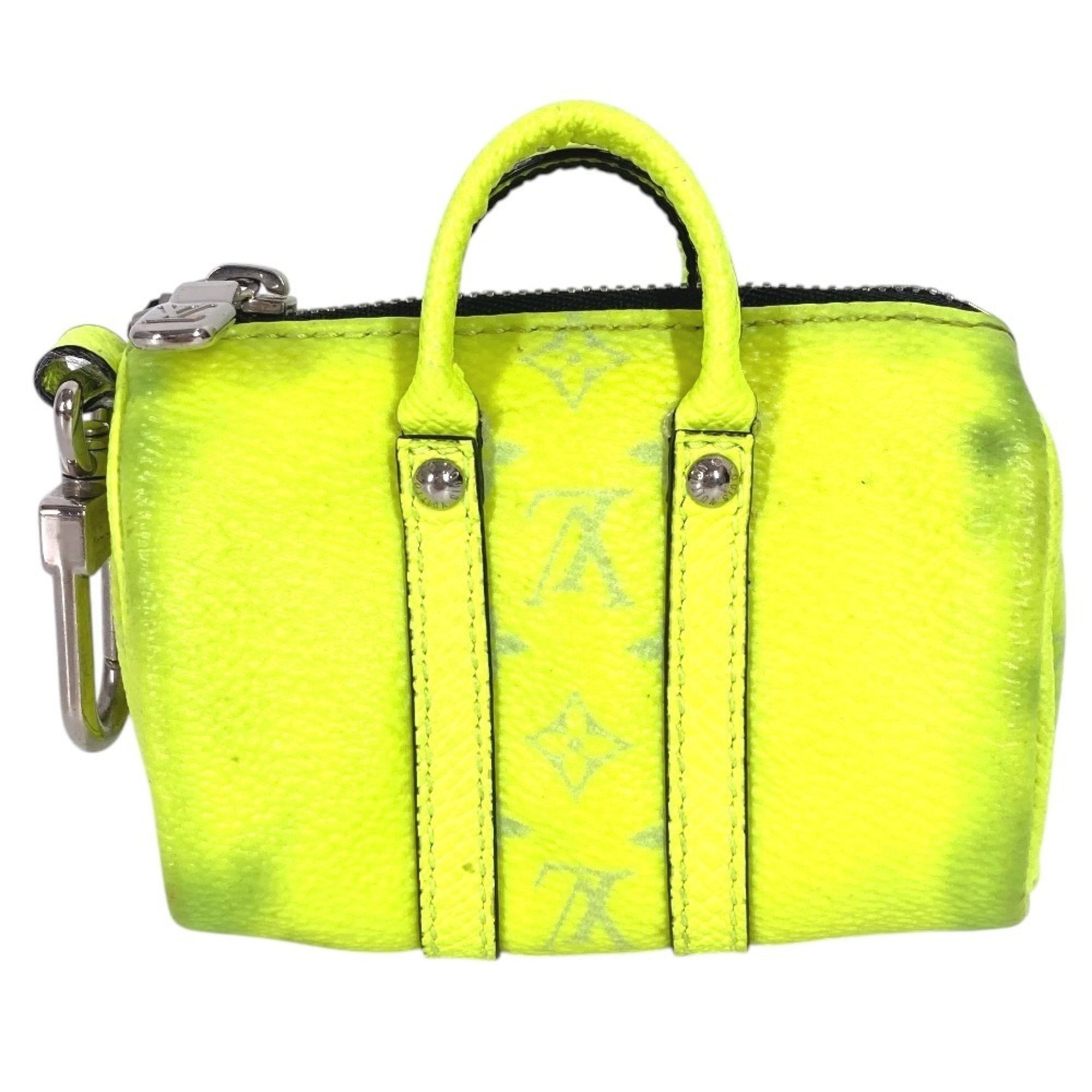 LOUIS VUITTON M01048 Taiga Rama Porte-ClÃ©s Mini Keepall Bag Charm, Boston Keychain, Leather and Monogram Canvas, Yellow, for Men Women