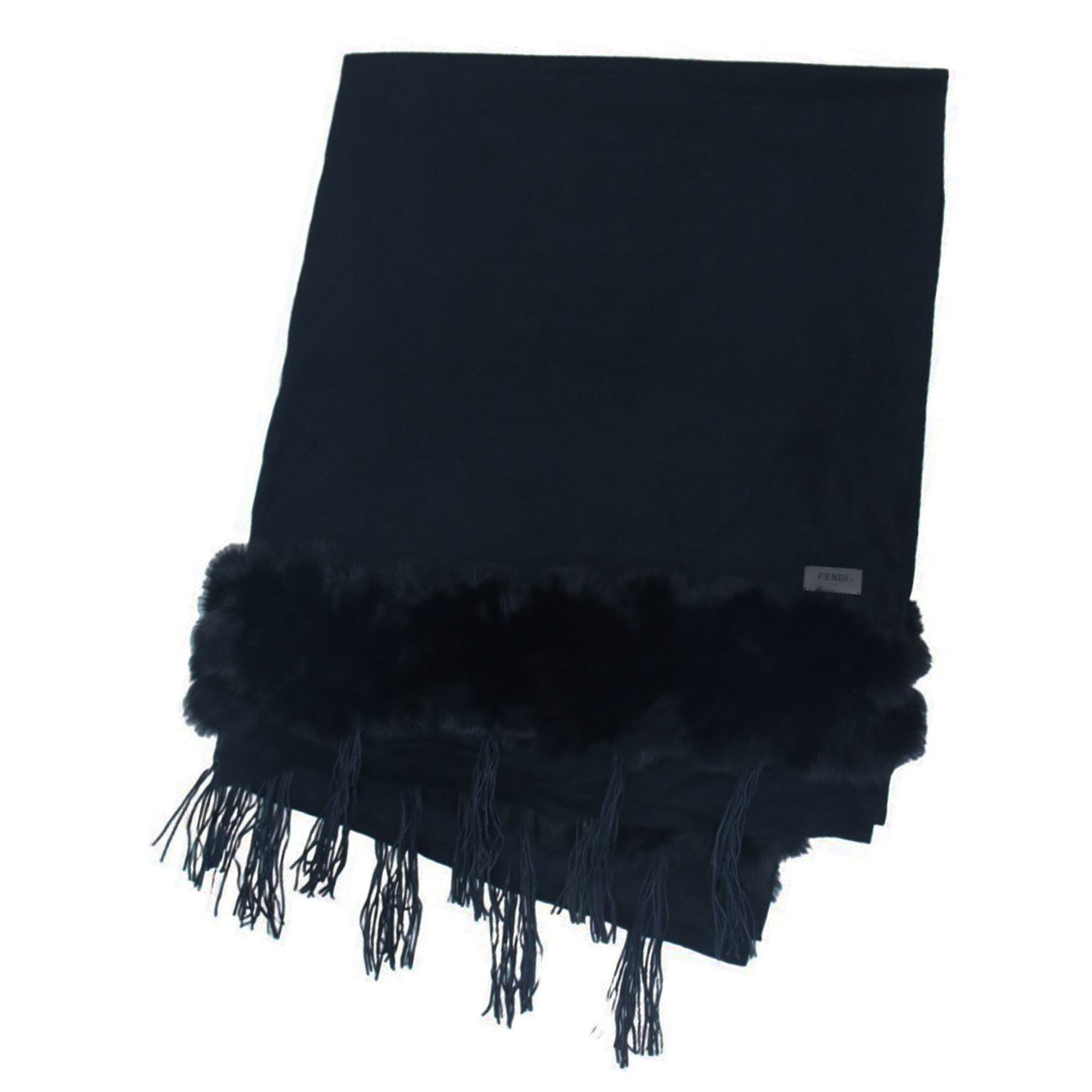 FENDI Stole Black Size:TU Fox Fur Wool Angora Scarf Women’s