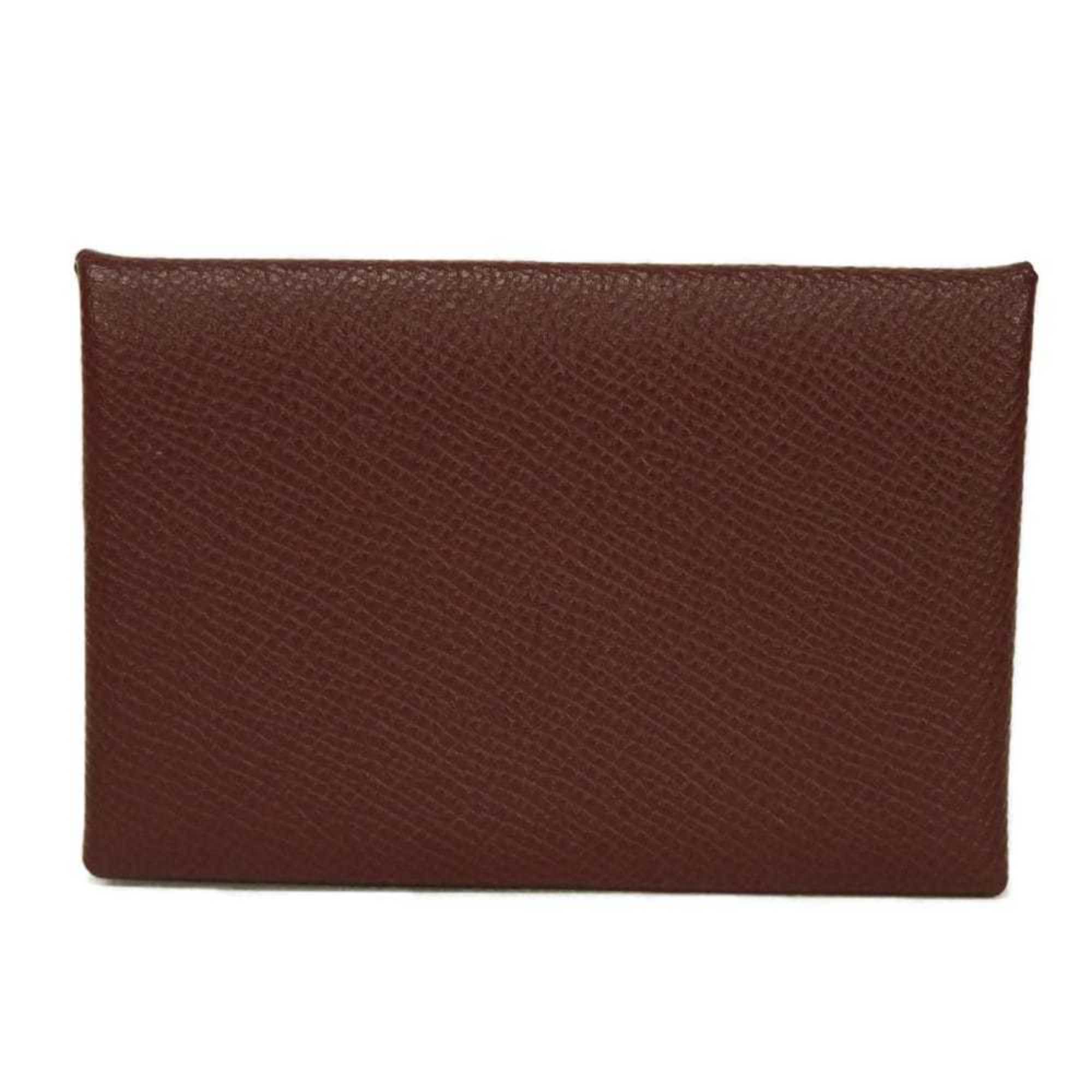 Hermes HermÃ¨s Calvi Epsom Pressed Calfskin Card Case, Bordeaux and Wine Red, Bifold, Leather, Rouge H, C Stamp, Men’s Women’s