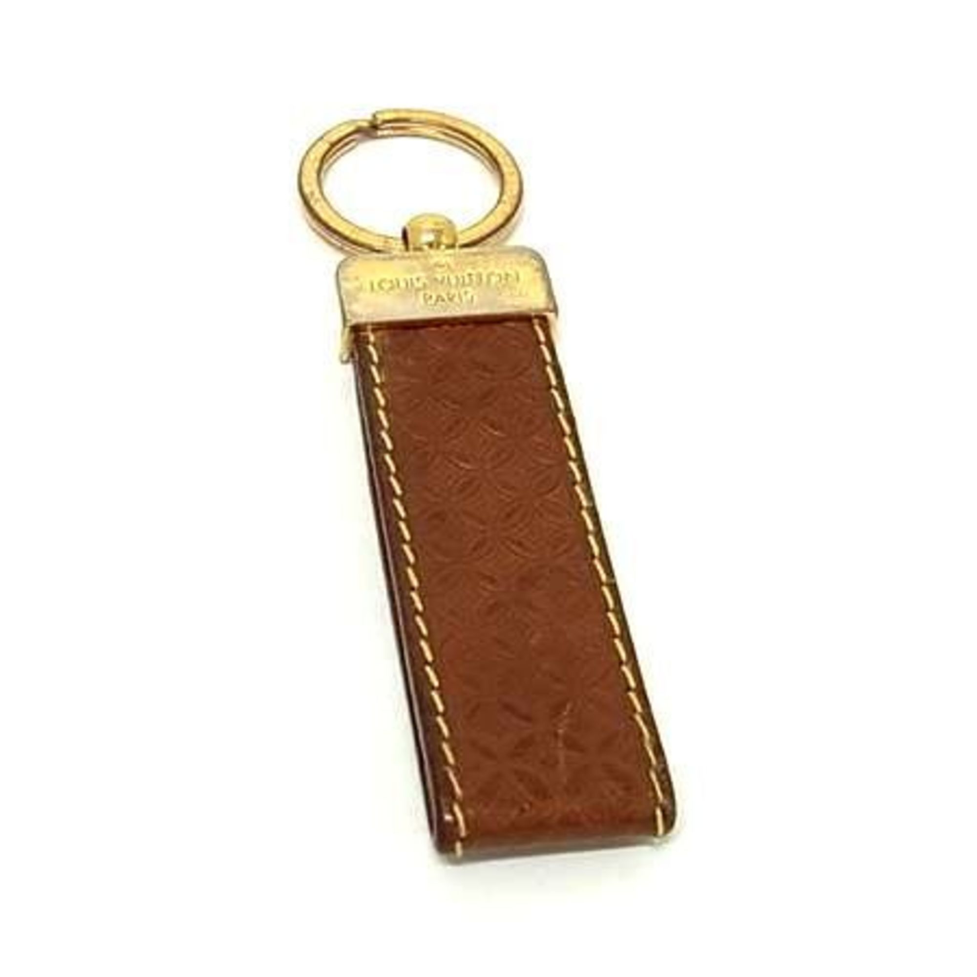 LOUIS VUITTON Monogram Porte-ClÃ©s Dragonne Keychain M66785 Brown Leather Flower Pattern for Men and Women