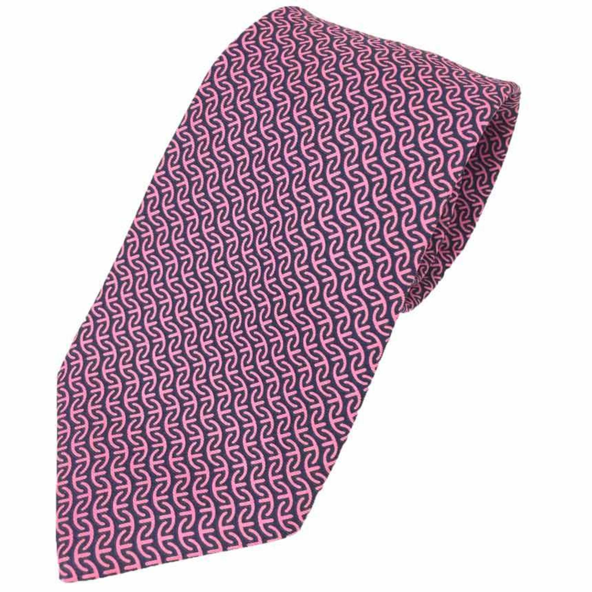 Hermes HERMES tie 100% silk WILD CHAINS MARIN/ROSE VIF navy pink men’s