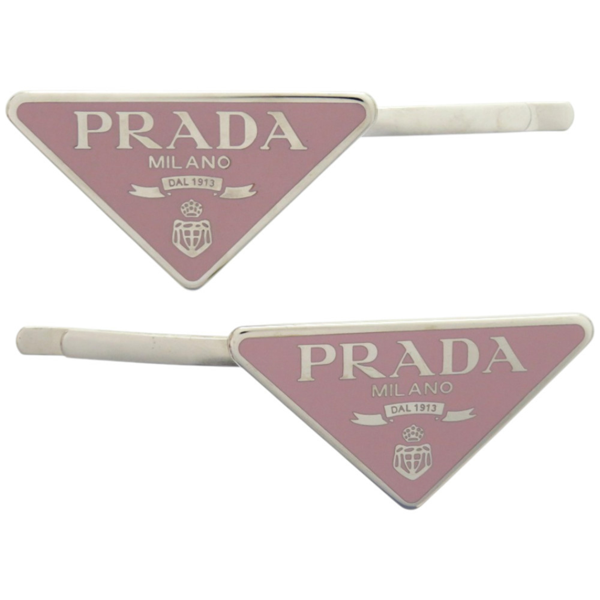 Like new Prada hair clip with triangle logo, 1IF051 2BA6 F0E18 00, metal alabastro, silver pin, accessory, 0513 PRADA