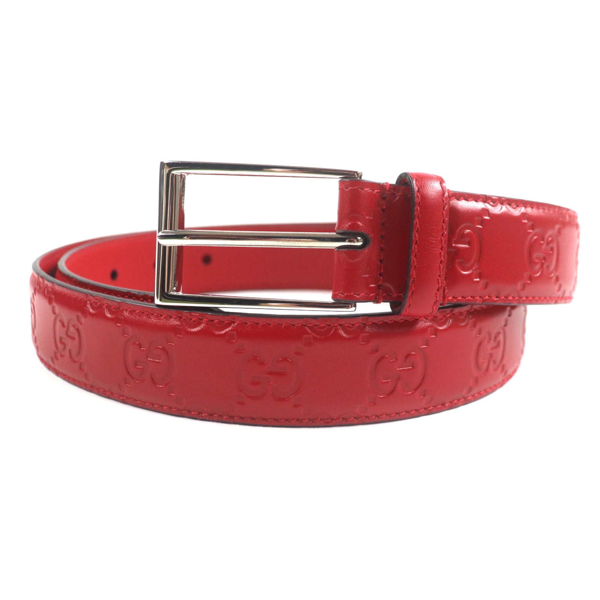 GUCCI 429028 Shima Square Buckle and Pin Leather Belt, Red with Silver Hardware, Size 90/36, Made in Italy, Includes Box Dust Bag