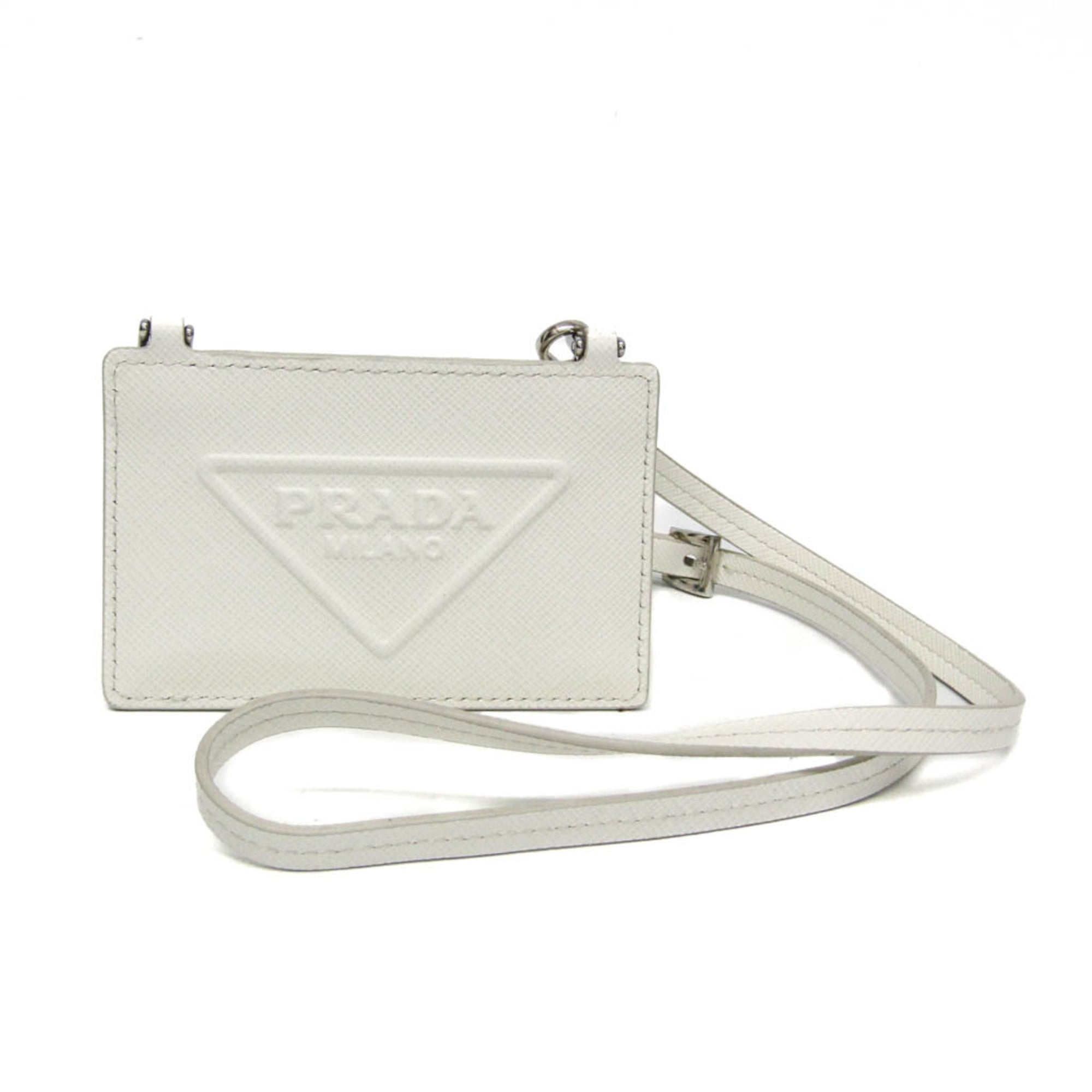 Prada With Strap 1MR032 Saffiano Card Case White