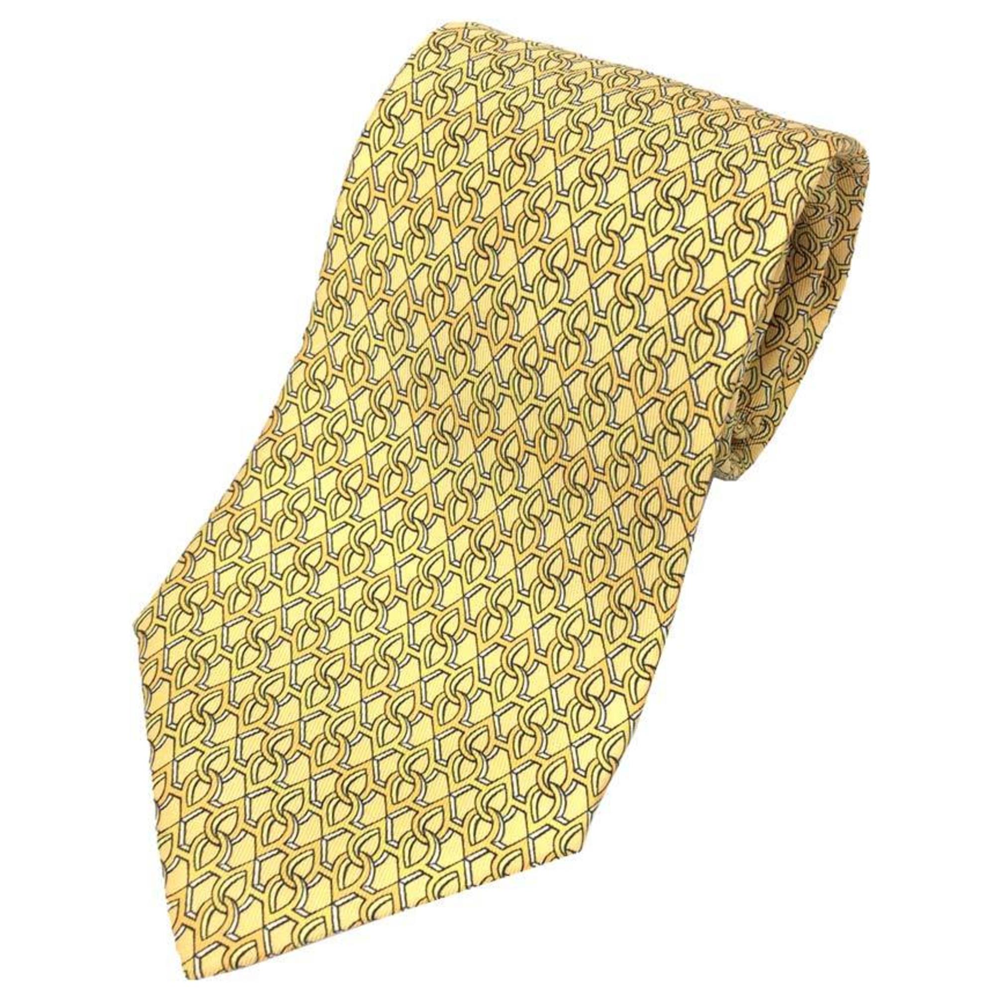 Hermes HERMES tie geometric pattern silk yellow men’s