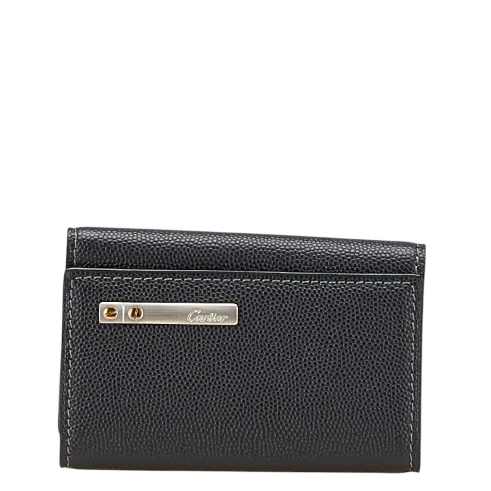 Cartier logo plate key case, 6-ring, black leather, men’s