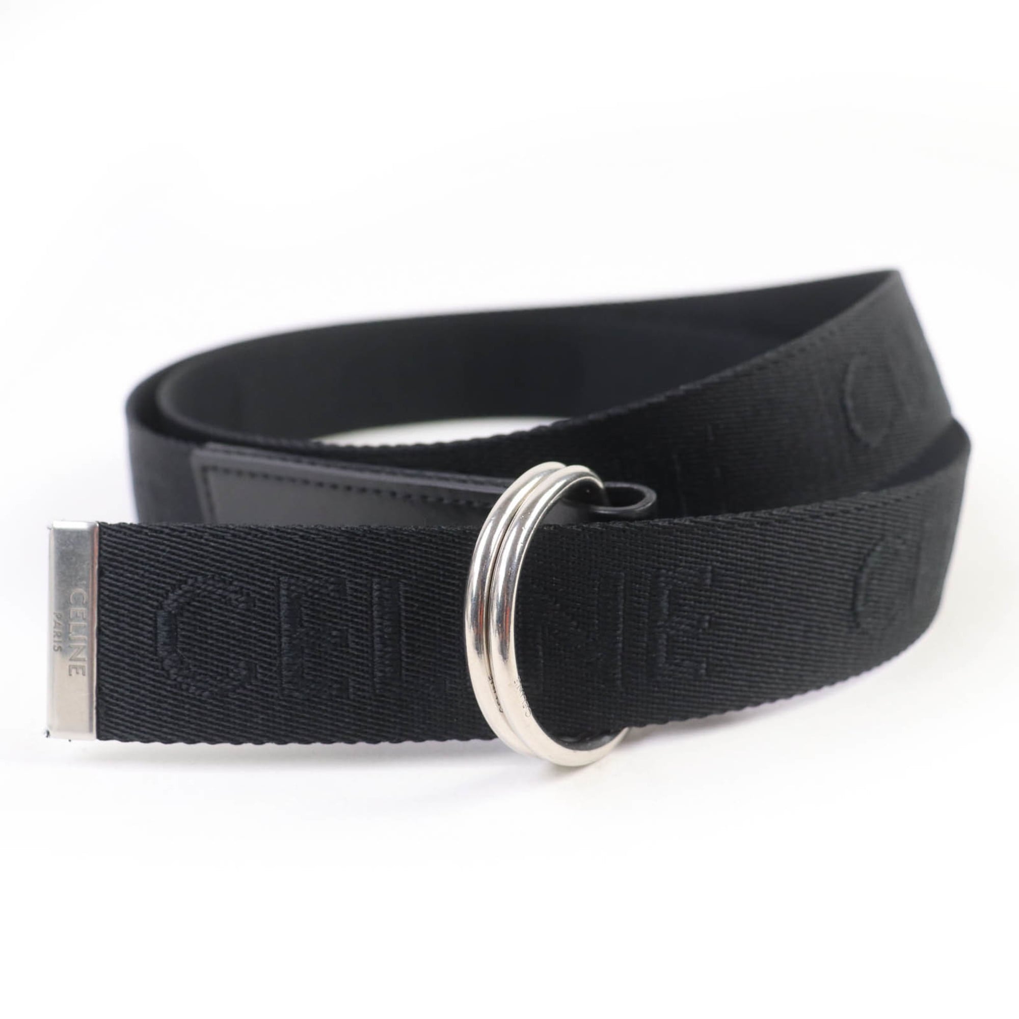 CELINE 45AVS2AG6 Logo Design Medium 30mm Double Ring Leather Belt in Black, Made Italy, Includes Box and Dust Bag