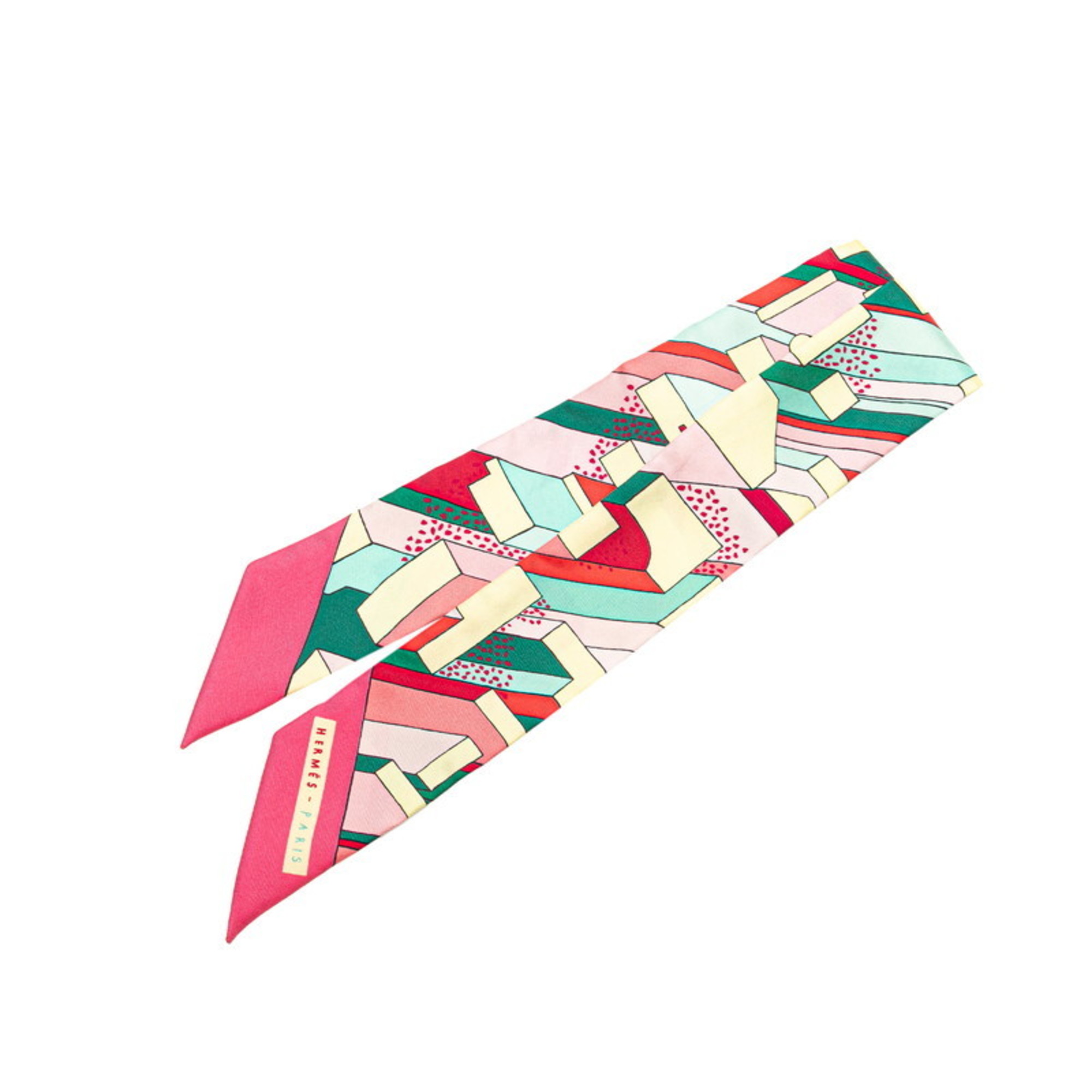 Hermes Twilly ON A SUMMER DAY Scarf Muffler Pink Green Multicolor Silk Women’s HERMES