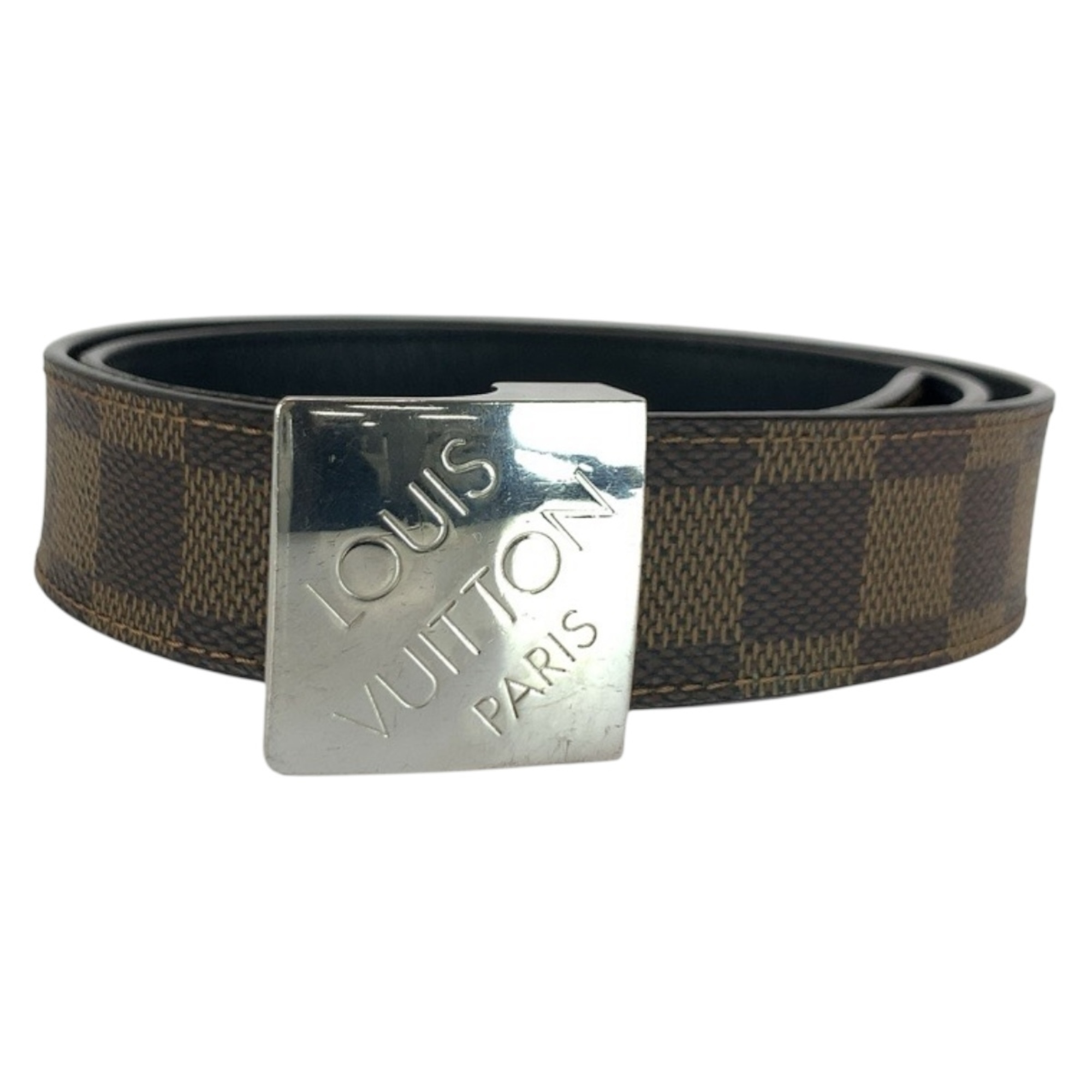 LOUIS VUITTON Damier Santur CarrÃ© 75cm 30in Brown with Silver Hardware M6881W Belt Buckle Only for Men