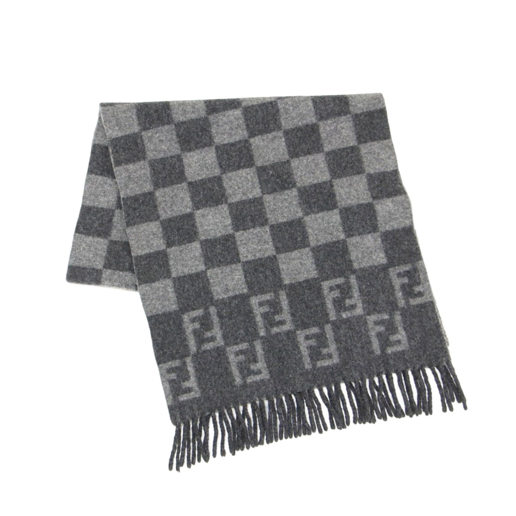 FENDI FF Block Check Wool Scarf/Stole, Gray, Women’s
