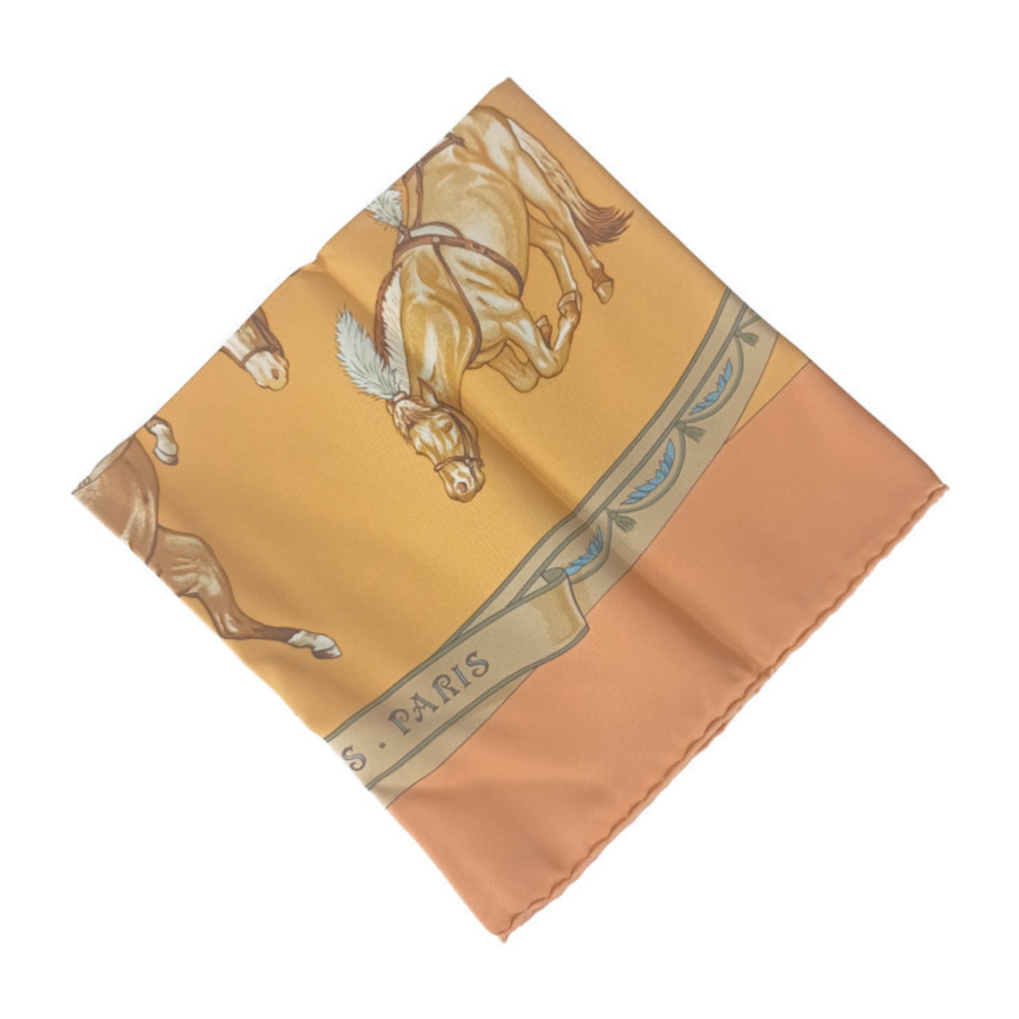 HERMES Scarf/Muffler Carre 90 EN PISTE. On Pisto – Orange 100% Silk Large Size for Women