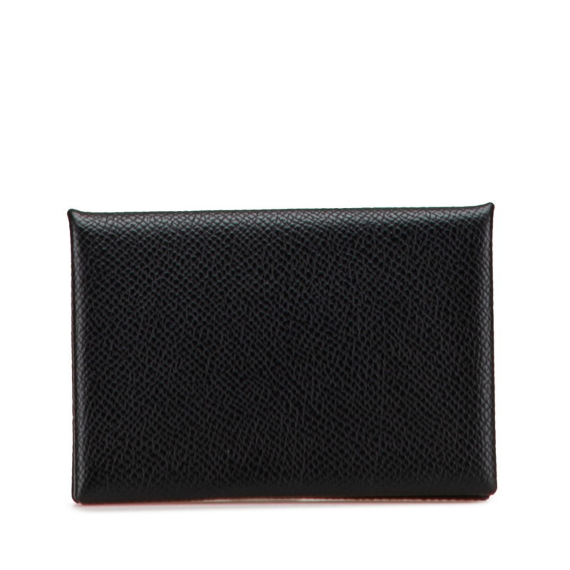 Hermes HermÃ¨s Calvi card case and coin in black Epsom leather for women.