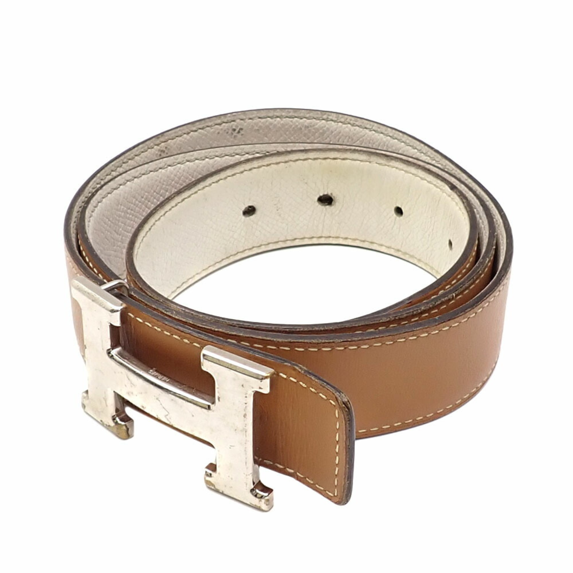 Hermes Constance Leather Belt for Men, Brown, White, 85cm, Reversible, A2243203