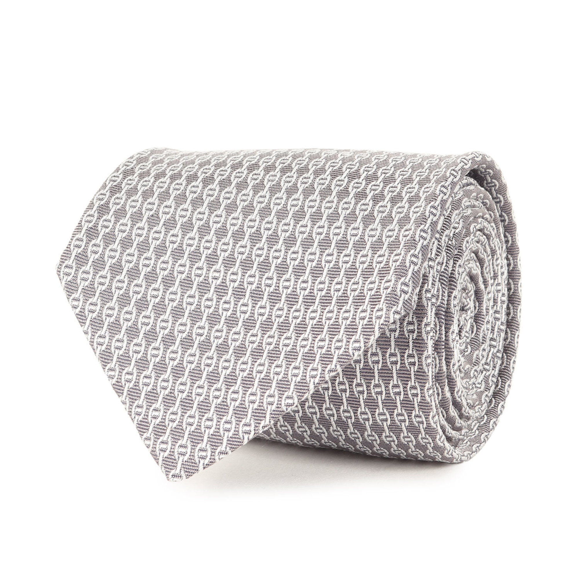HERMES Men’s Chaine d’Ancre Silk Tie, Gray, French Design, K4615